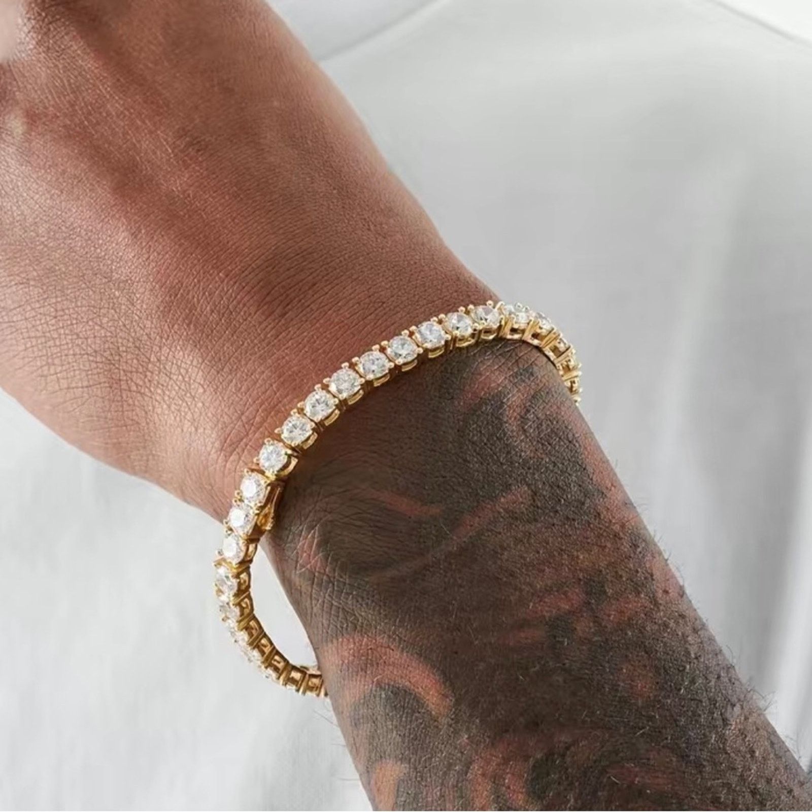 Jewelry Men’s 5mm round cubic zirconia 14k silver plated bracelet 9” Size ONE SIZE - 5 Thumbnail