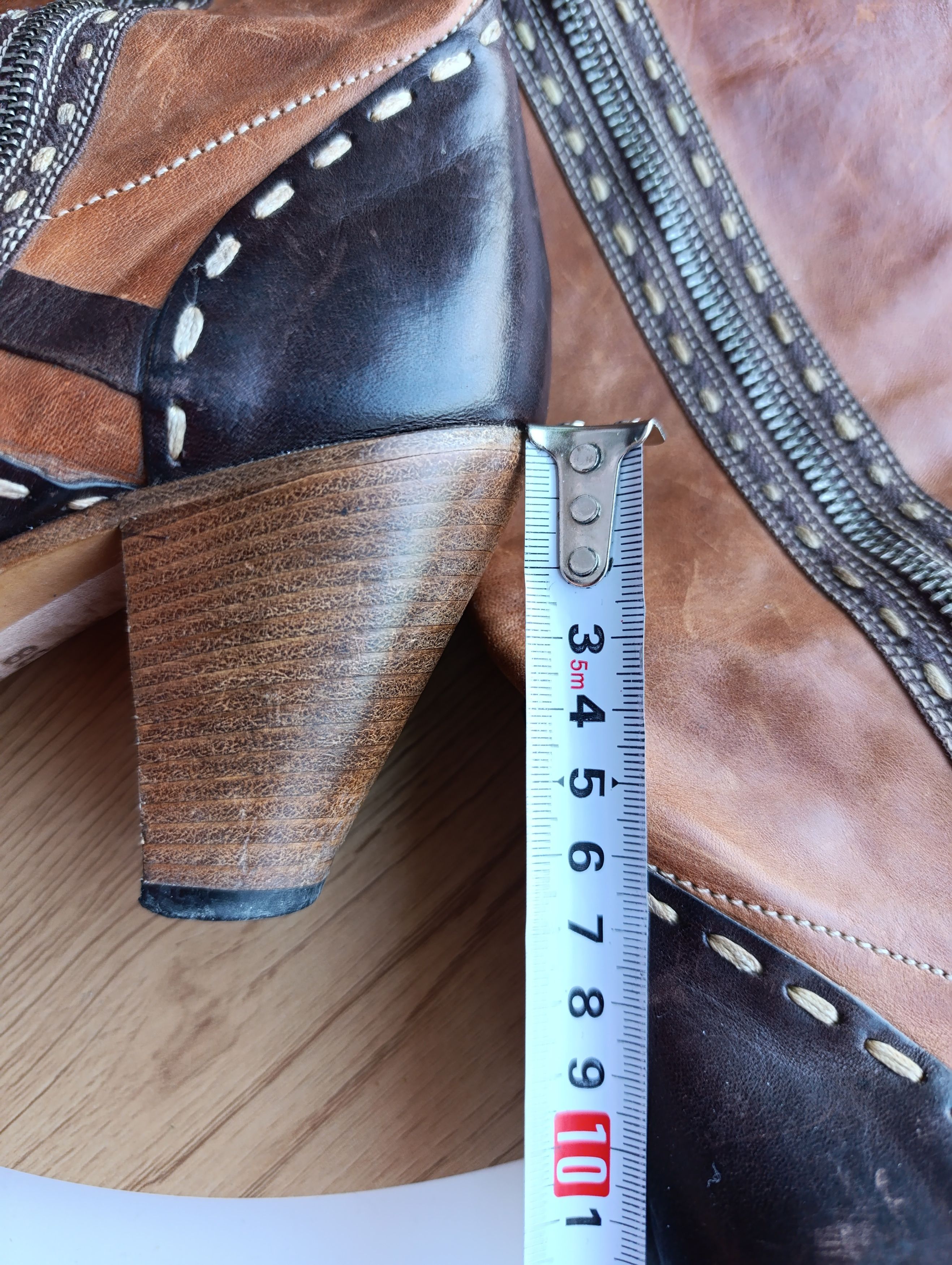 La Martina LA MARTINA BROWN LEATHER KNER HIGHT HEELED ZIP BOOTS Size US 8 / IT 38 - 21 Thumbnail