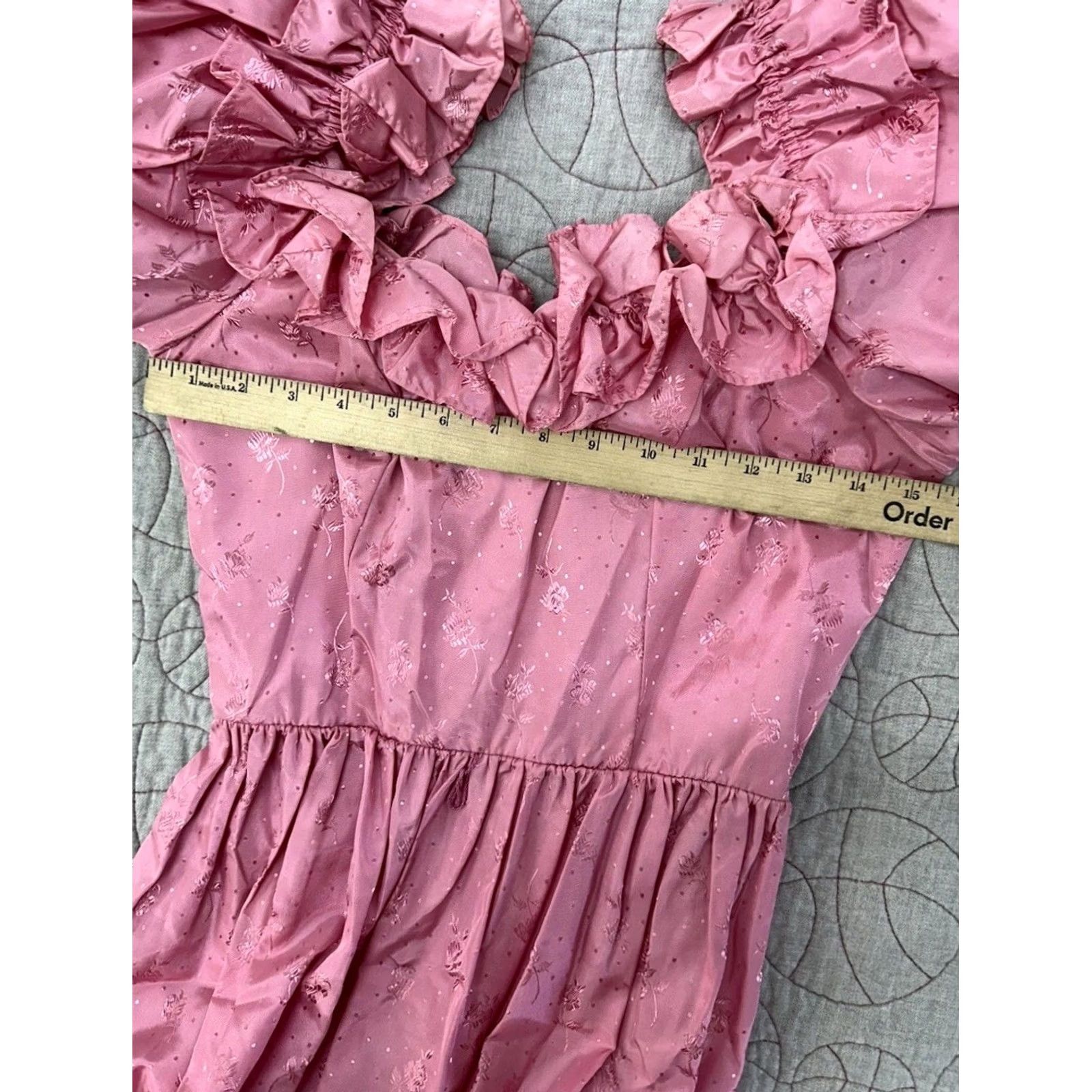 Pinko Pink Prairie Dress Puff Sleeve Ruffle Cottagecore VTG 80s Pink Floral Women’s XS Size XS / US 0-2 / IT 36-38 - 5 Thumbnail