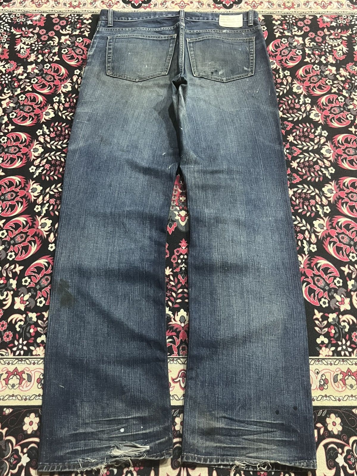 Gap × Yeezy Gap Blue Washed Paint Splattered Distressed Straight Jeans Size US 34 / EU 50 - 2 Thumbnail