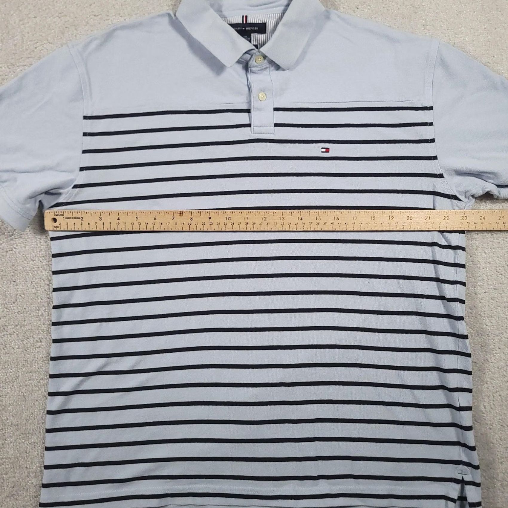 Tommy Hilfiger Tommy Hilfiger Polo Shirt Mens 2XL Light Blue Navy Striped Regular Fit Pique Size US XXL / EU 58 / 5 - 4 Thumbnail