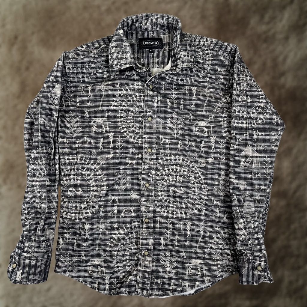 Coach Coach Shirt Mens Medium Gray Tribal Graphic Long Sleeve Snap Front Casual Size US M / EU 48-50 / 2 - 1 Thumbnail
