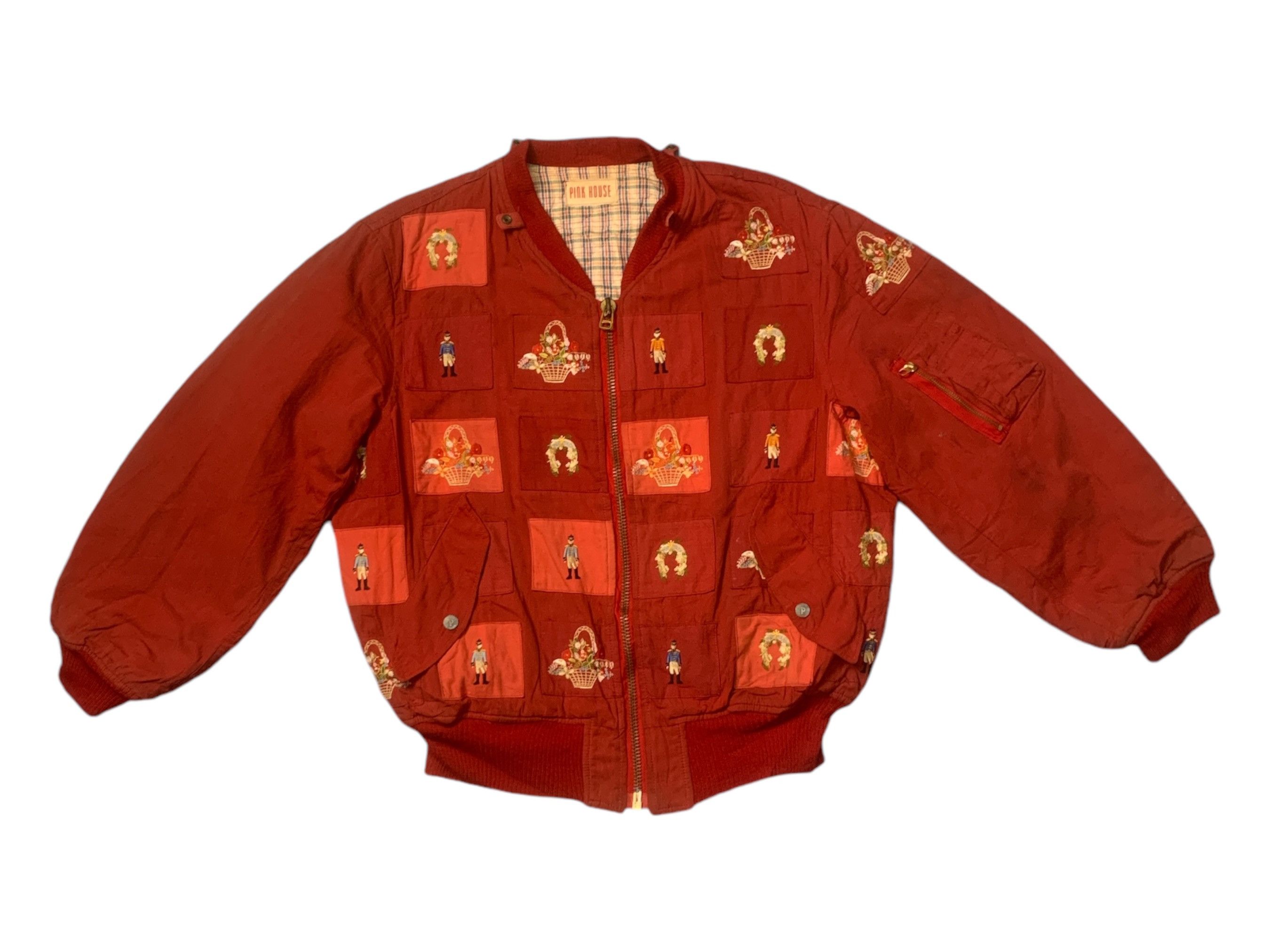 Rare Design Vintage Pink House Patchwork Bombers Jacket