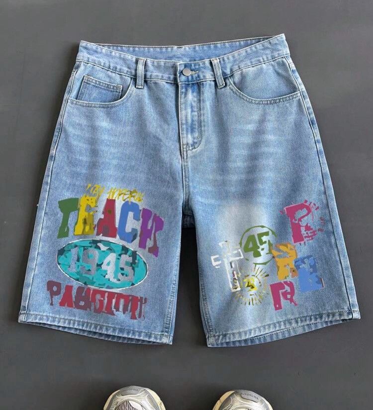 Jean Mayuko x Ruuko Letter print street jeans denim shorts Size US 32 / EU 48 - 3 Thumbnail