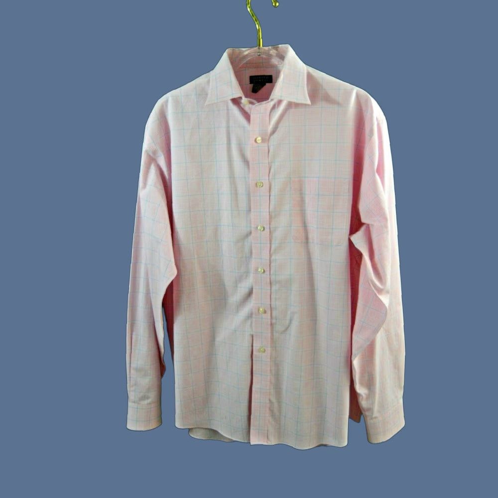 Pinko Harold Powell Dress Shirt Men Pink Plaid 17 1/2 36-37 100% Cotton Regular Long Sleeve Button Closure Barrel Cuff N/A Size 48R - 1 Thumbnail