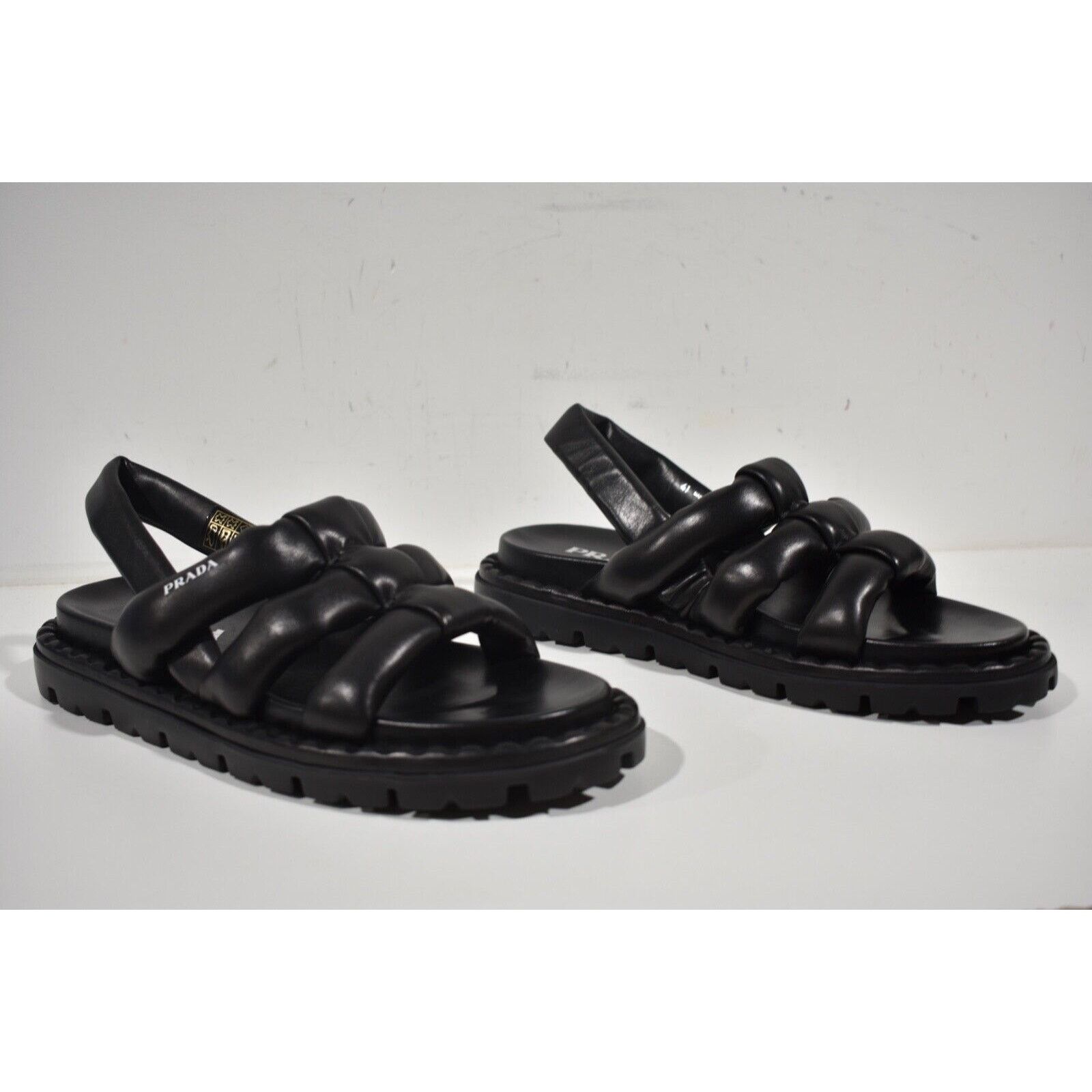 Prada Prada Blow Black Padded Leather Logo Strappy Slingback Size US 11 / IT 41 - 4 Thumbnail