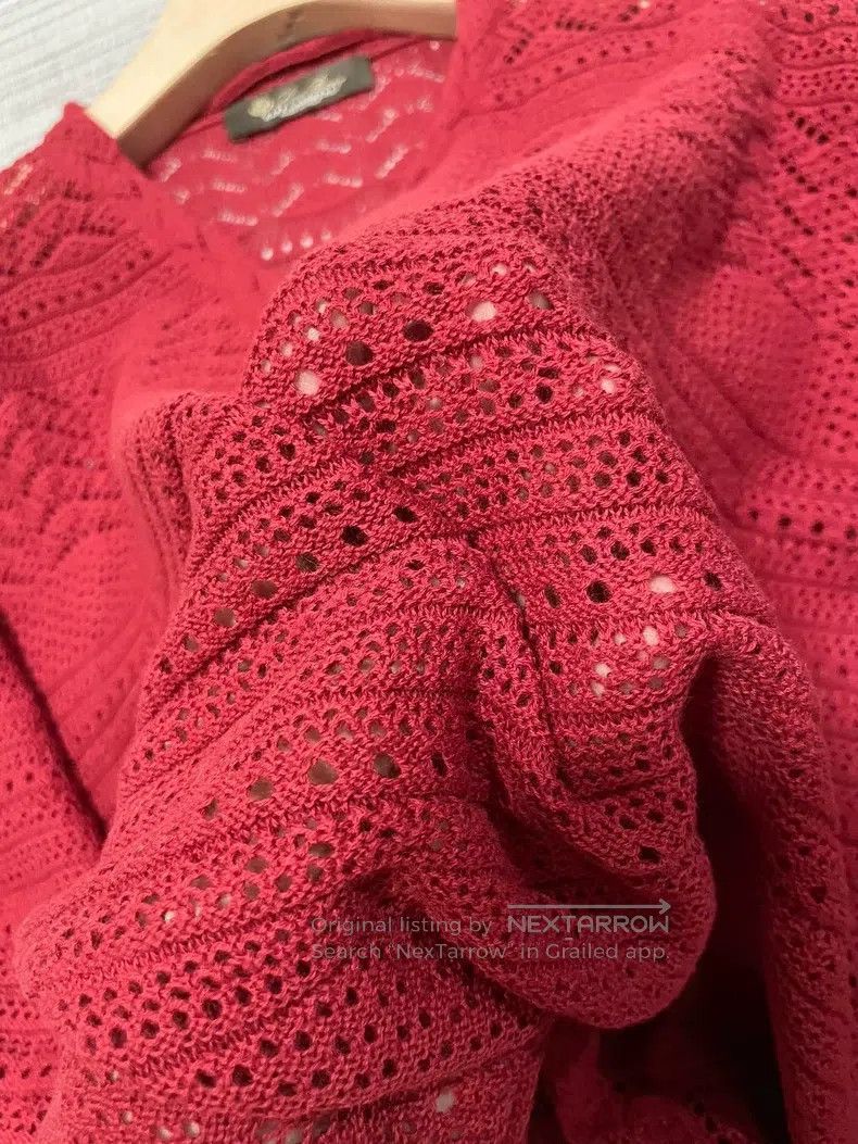 Loro Piana LORO PIANA Red Cashmere Openwork Knit Top Size XS / US 0-2 / IT 36-38 - 4 Thumbnail