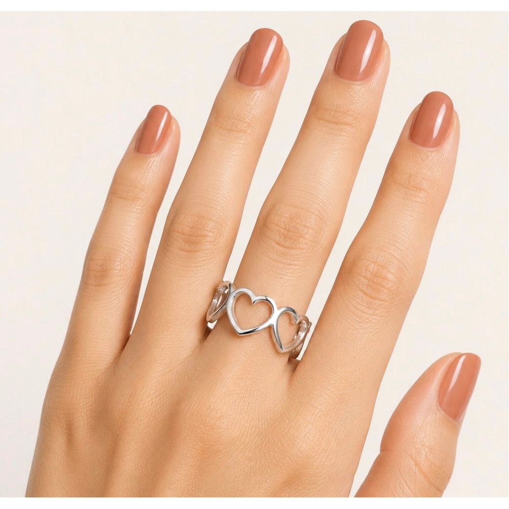 Other Vintage Inspired Hollow Heart Shaped Adjustable Ring Silvery Size ONE SIZE - 2 Thumbnail