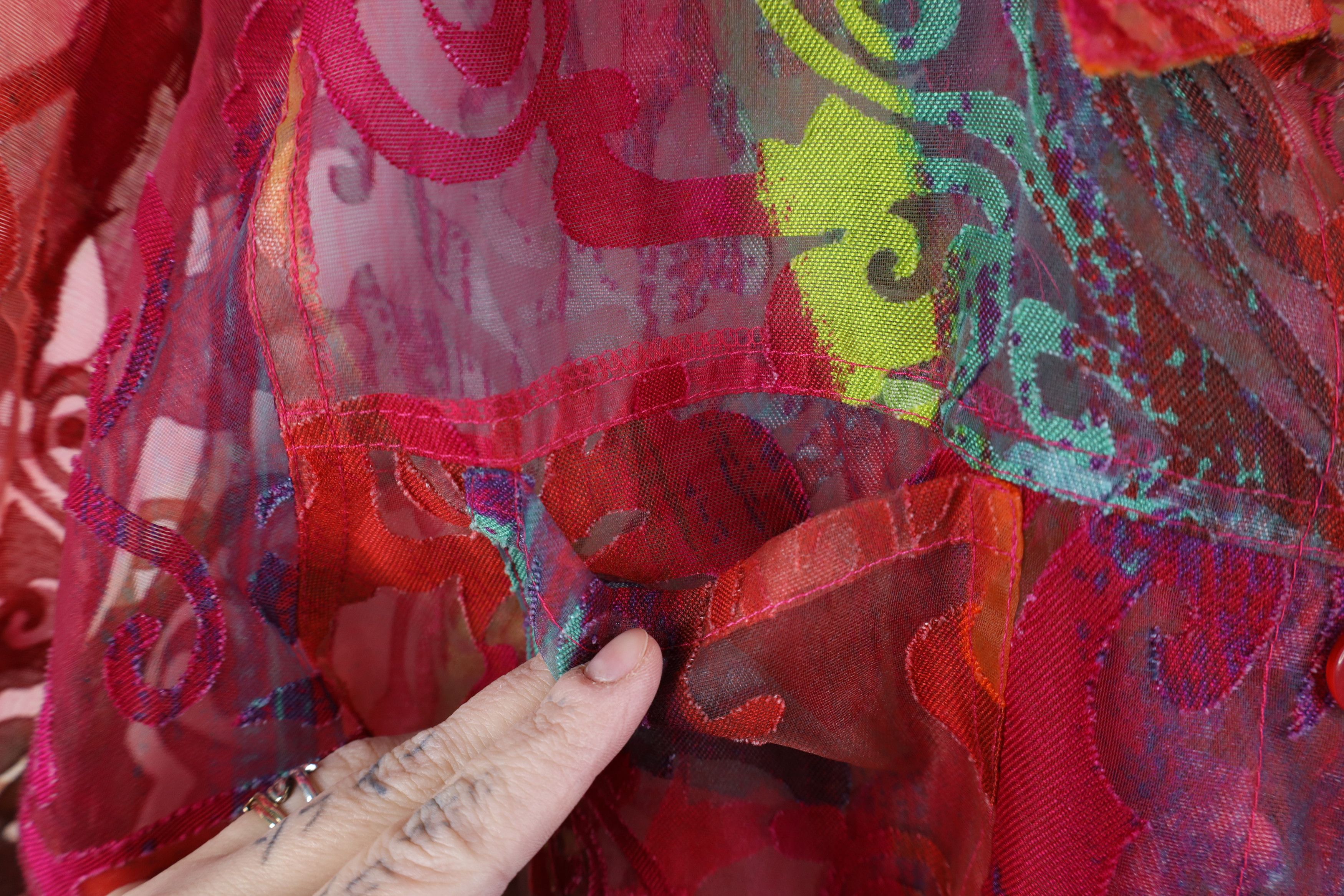 Vintage Vintage 90s Y2K Babydoll Blend Sheer Rainbow Flower Jacket Size L / US 10 / IT 46 - 5 Thumbnail