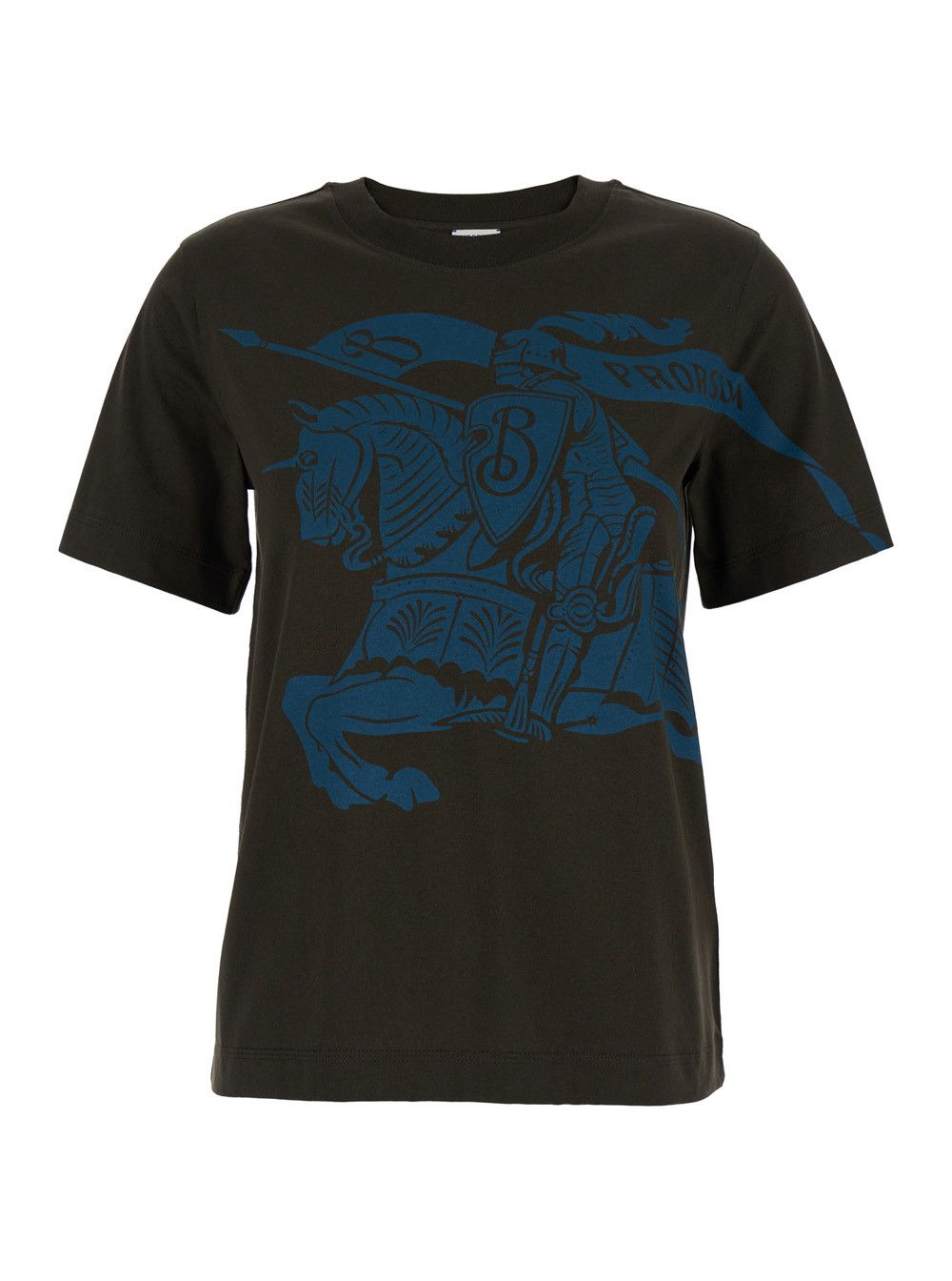 Burberry Brown Crewneck T-Shirt with Equestrian Knight Print in Cotton Woman Size M / US 6-8 / IT 42-44 - 1 Thumbnail