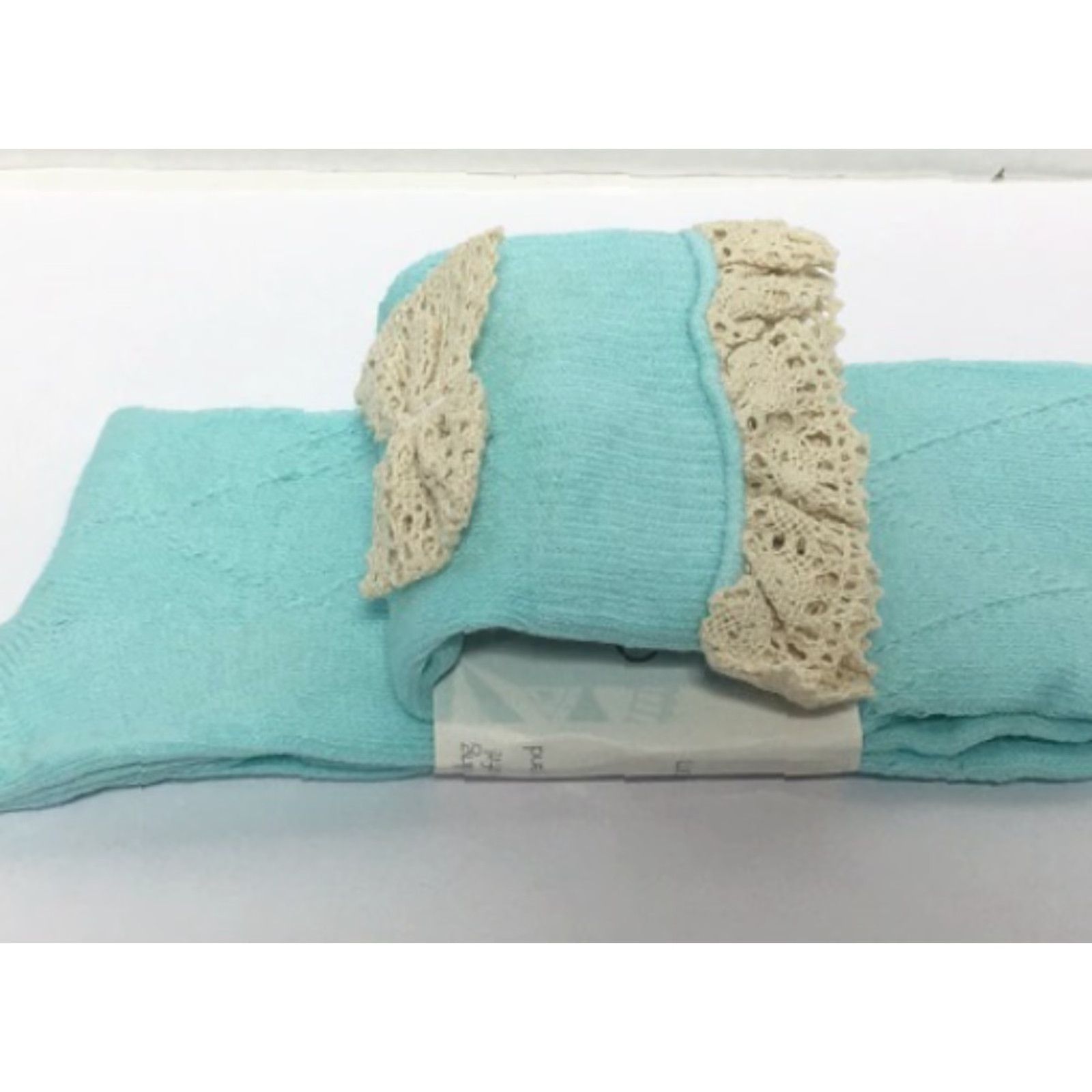 AQUA WOMEN'S LACE BOOT SOCKS with BOW, AQUA, One Size, Crochet Style, Our World Boutique Size US 4 / IT 34 - 3 Thumbnail