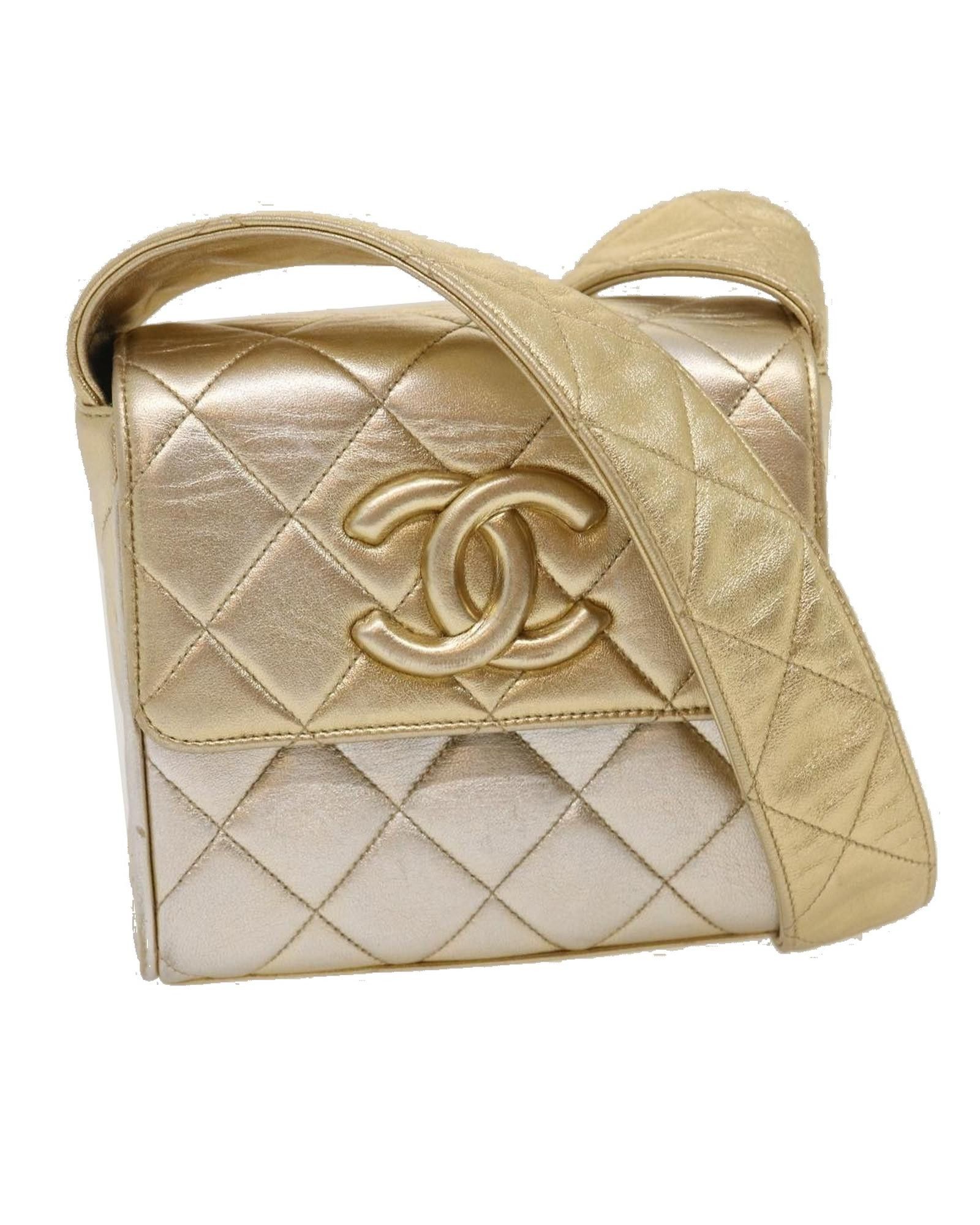image of Chanel Monogram Canvas Matelasse Shoulder Bag in Gold, Women's