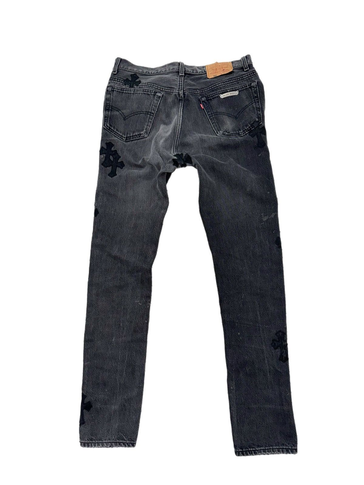 Chrome Hearts CHROME HEARTS BLACK LEATHER CROSS PATCH GREY LEVIS JEANS Size US 32 / EU 48 - 6 Thumbnail