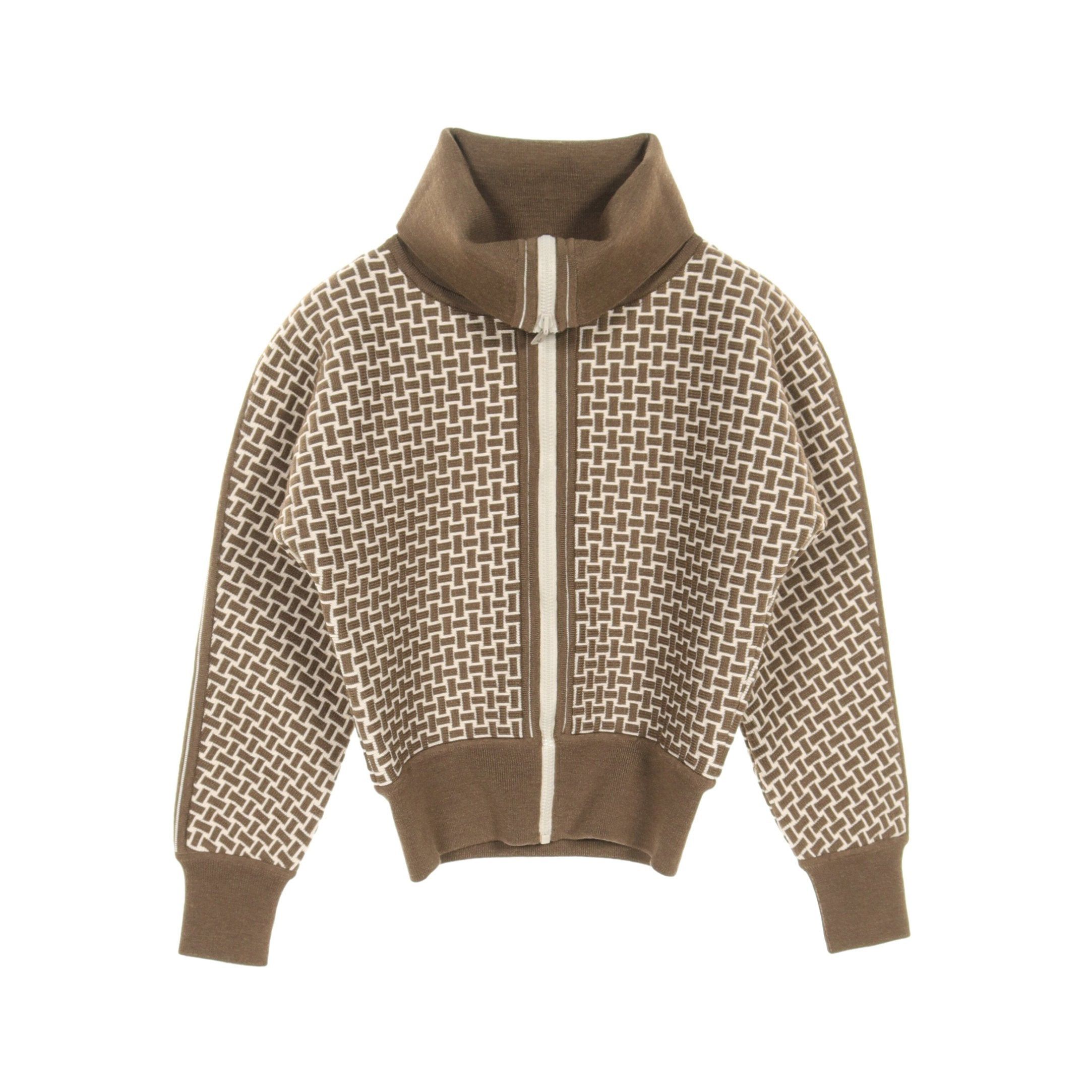 Hermes Hermes Knitted Jacket Blouson Mosaic Wool Gray Brown Off White Size ONE SIZE - 1 Thumbnail