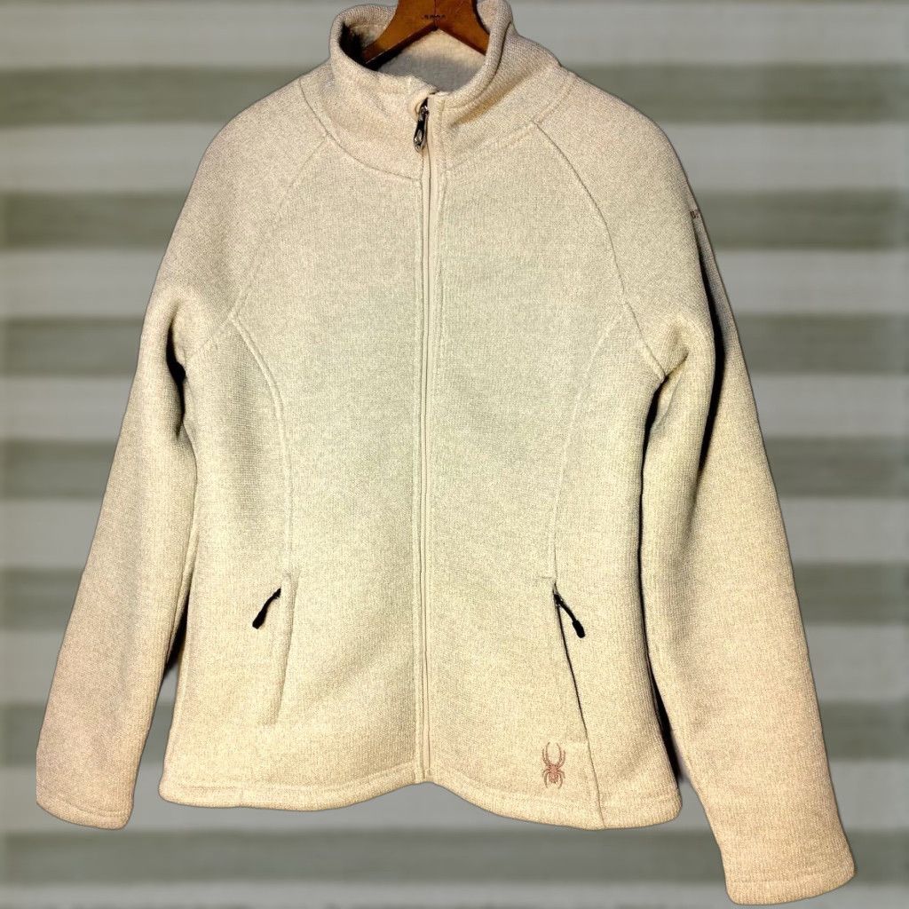 Spyder VINTAGE Spyder Knit Sweater Jacket Women M Oatmeal Heather Full Zip Sherpa Lined READ Size M / US 6-8 / IT 42-44 - 1 Thumbnail