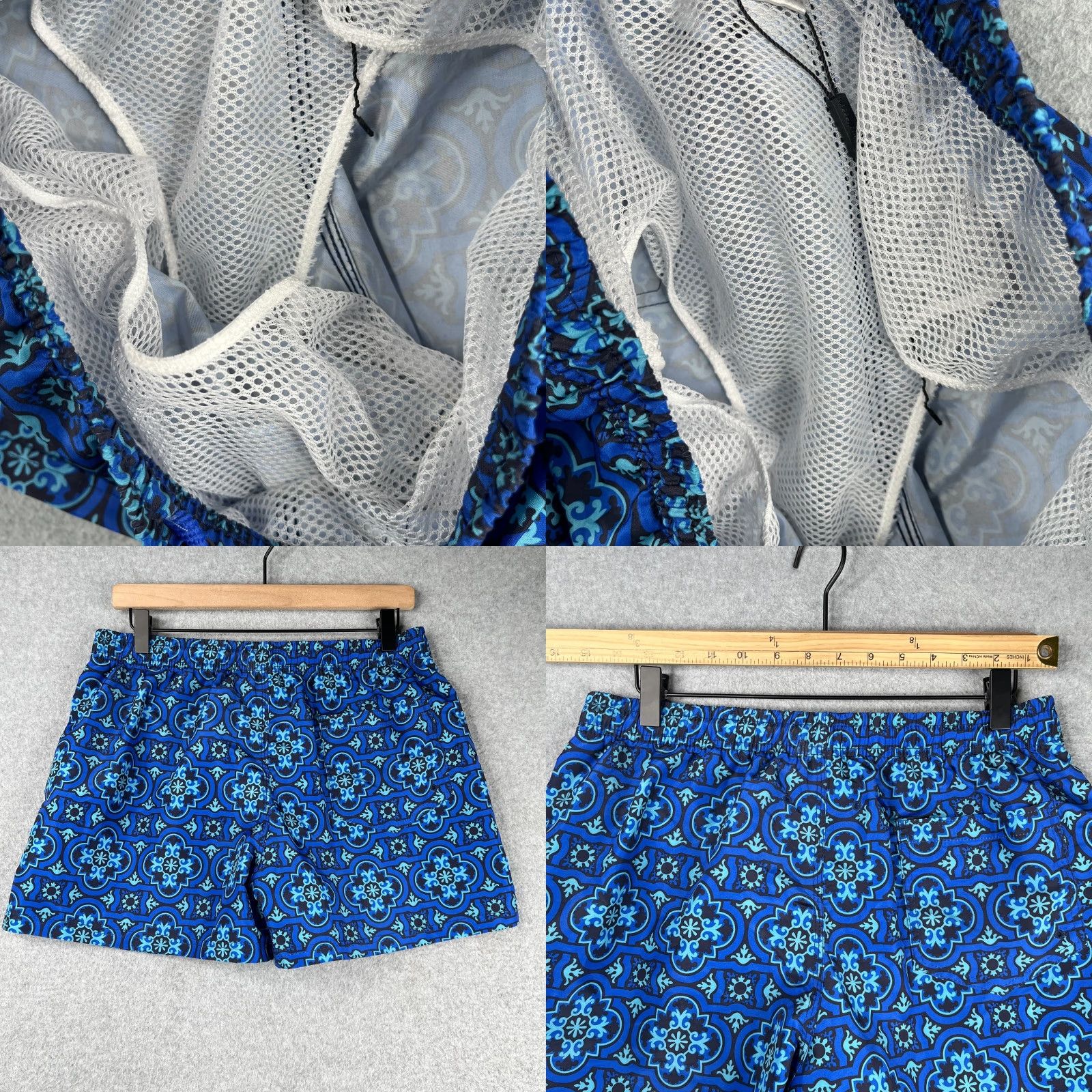 Vintage Speedy Shark Swim Trunks Mens Large Blue Geometric Lined Pockets Drawstring Size ONE SIZE - 8 Thumbnail