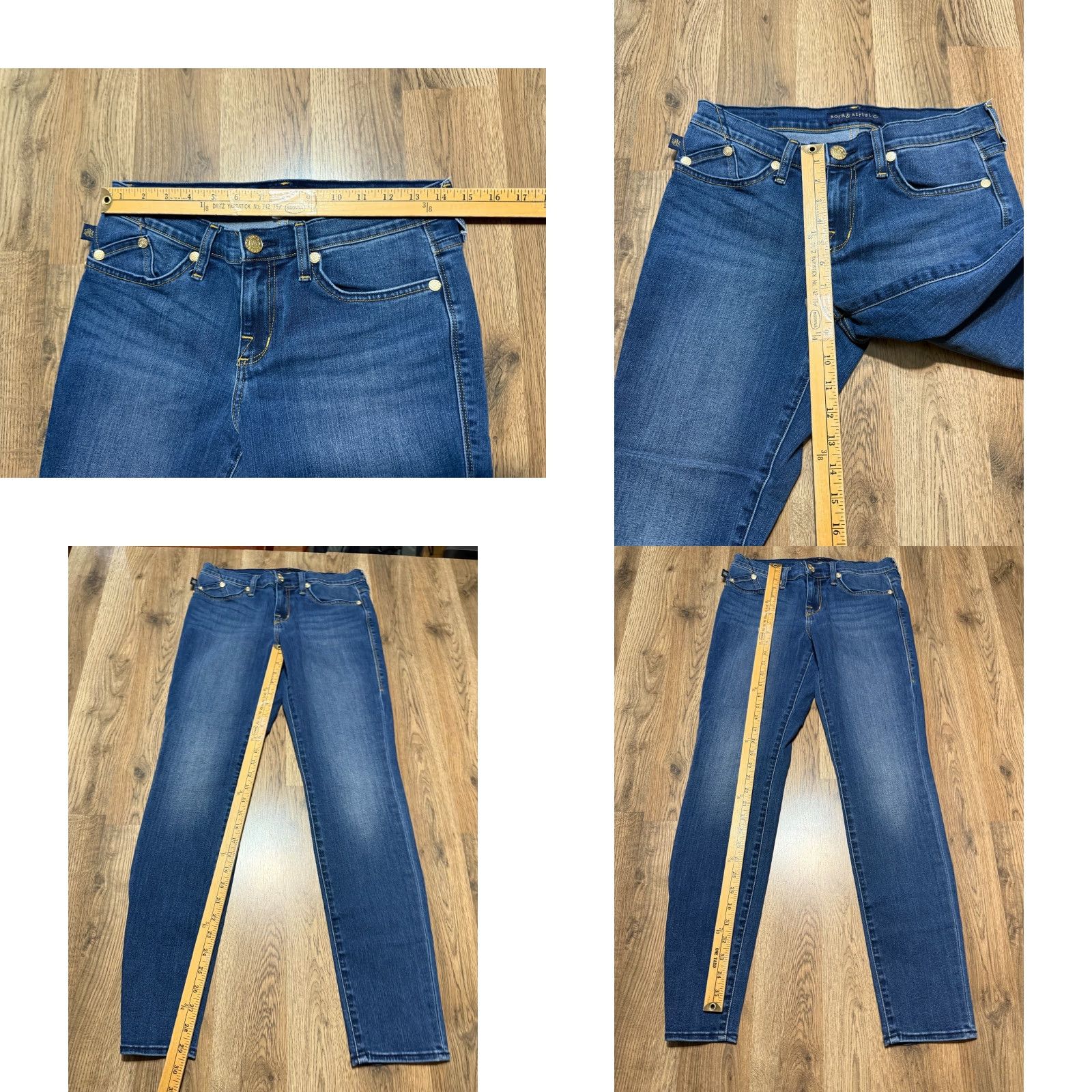 Vintage Rock & Republic Jeans Woman 8 Blue Denim Skinny Mid Rise Pockets 5-Pocket Design Inseam 29in Regular Fall Winter Spring Summer Mens Womens Girls Boys Size 30" / US 8 / IT 44 - 8 Thumbnail