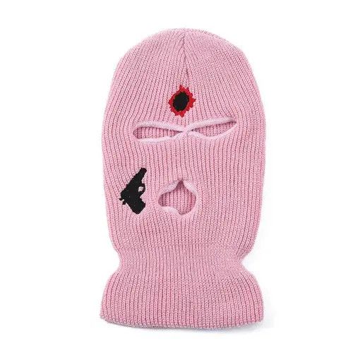 Other Embroidered Balaclava Ski Mask Head Facemask Pink Color Size ONE SIZE - 1 Thumbnail