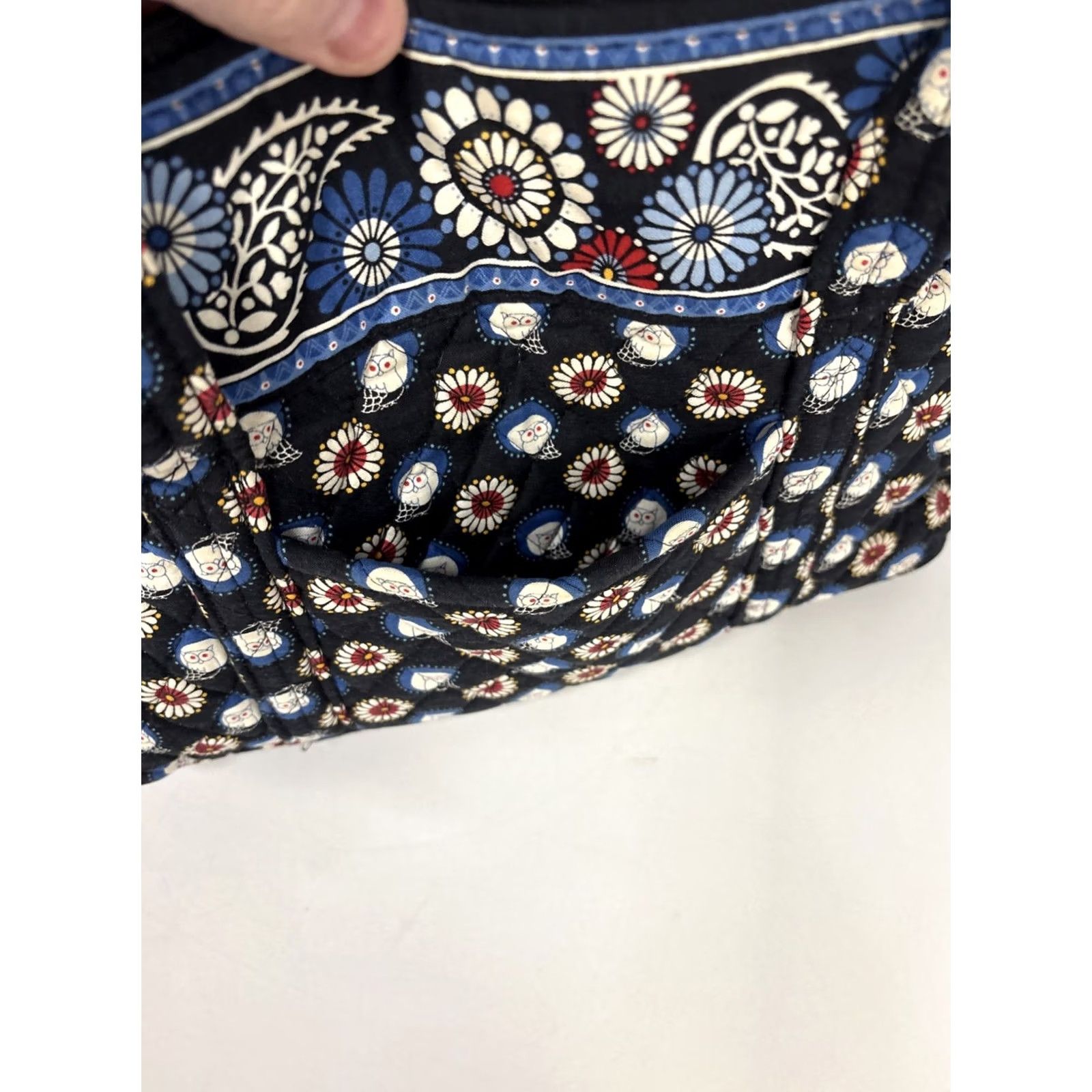 Vintage Vera Bradley Villager Night Owl Quilted Hangbag Tote Womens Blue Cotton Hangbag Size ONE SIZE - 6 Thumbnail