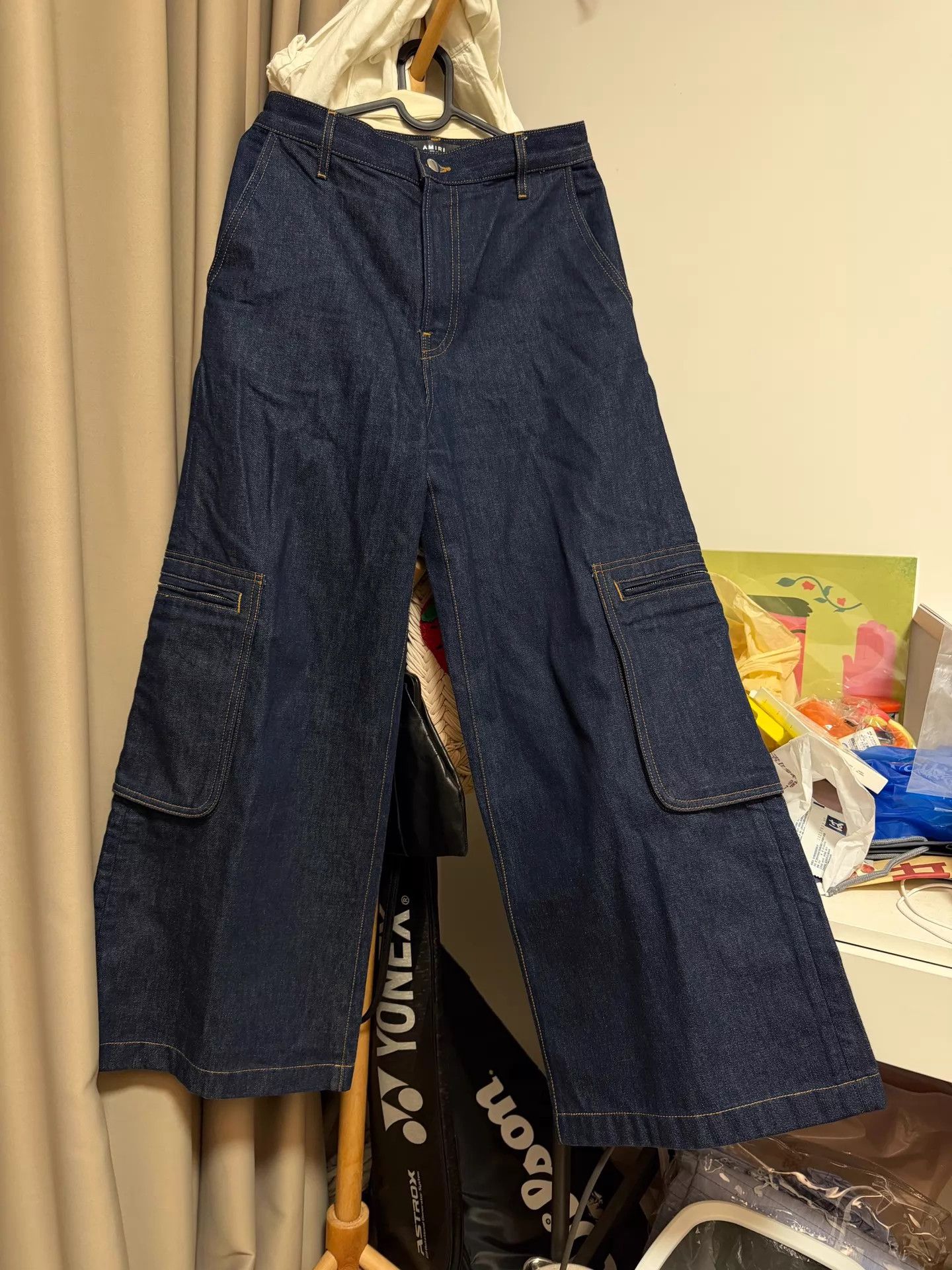 AMI AMIRI Indigo High Waist Wide Leg Cargo Jeans US 27 Size US 27 - 1 Thumbnail