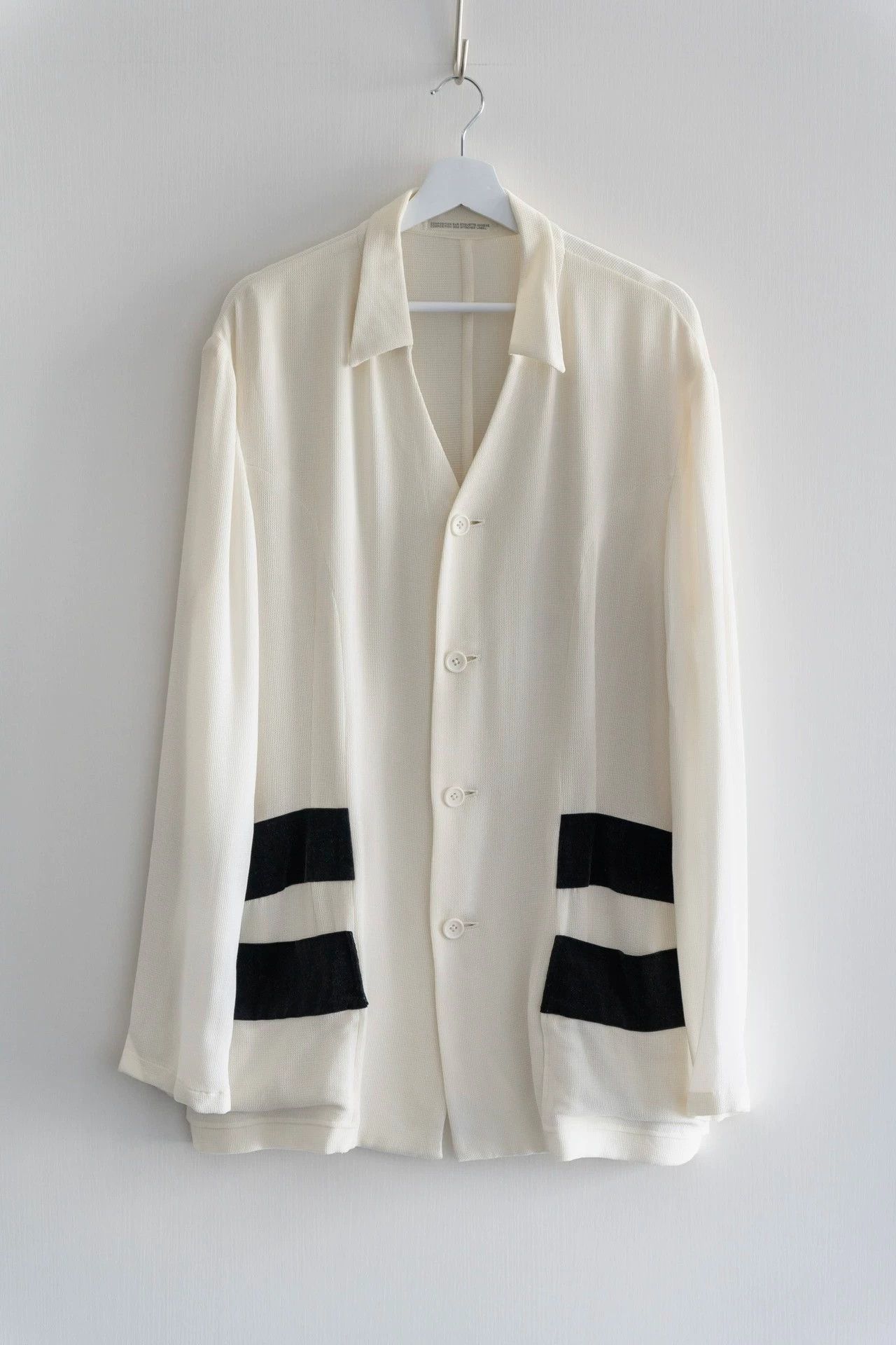 Yohji Yamamoto White Button-Up Shirt with Black Patch Pockets Size US M / EU 48-50 / 2 - 1 Thumbnail