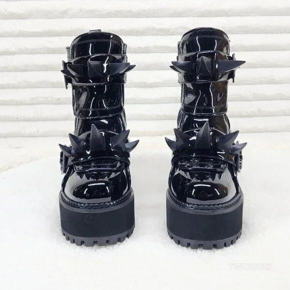 Demonia Cult DEMONIA Assault Black Patent Claw Spiked Platform Ankle Boot Size US 10 / IT 40 - 3 Thumbnail