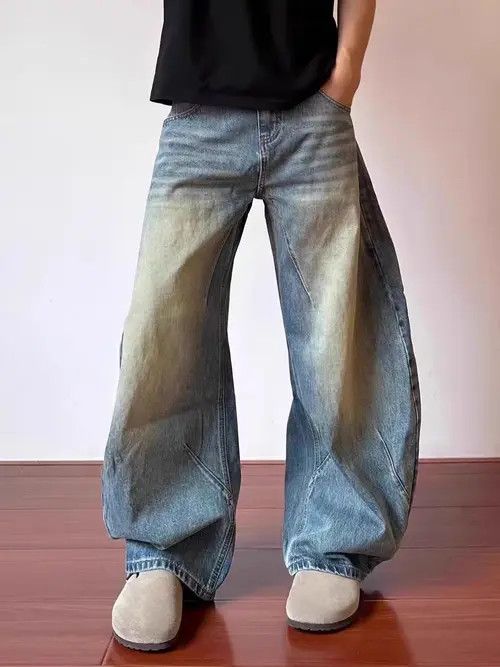 VIBE Washed and Distressed Blue Wide Leg Jeans Size US 32 / EU 48 - 2 Thumbnail