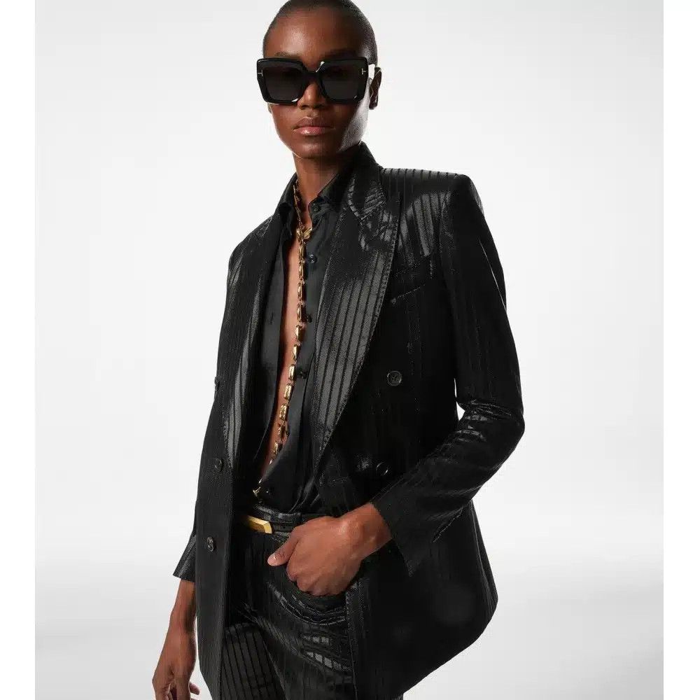 Tom Ford o1loc1c0325 GI2971 Lustrous Lurex Striped Wool Jacket Black Size XS / US 0-2 / IT 36-38 - 2 Thumbnail