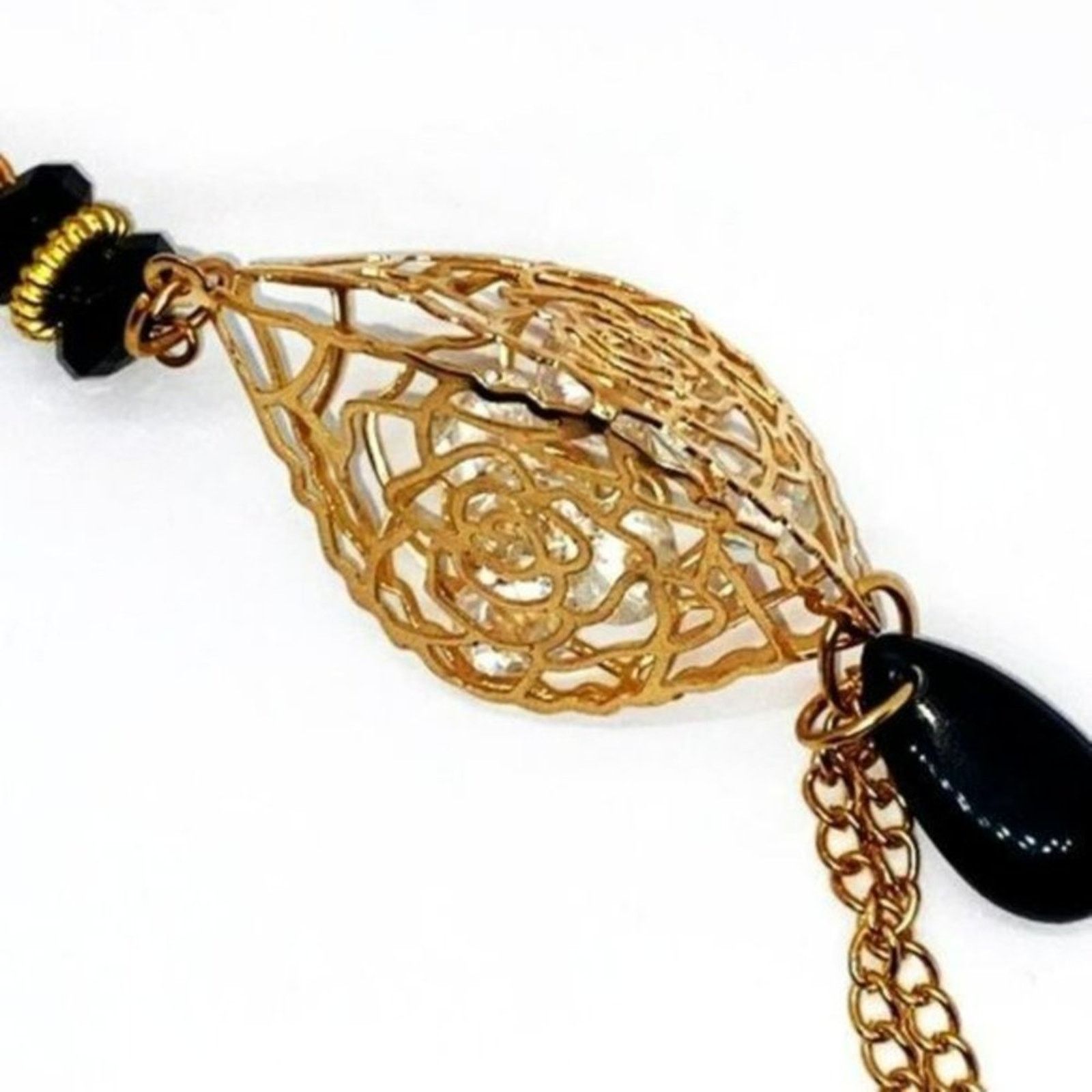 Handmade Gold-Tone Laser-Cut Rose 3D Pendant Bead Necklace Size ONE SIZE - 3 Thumbnail
