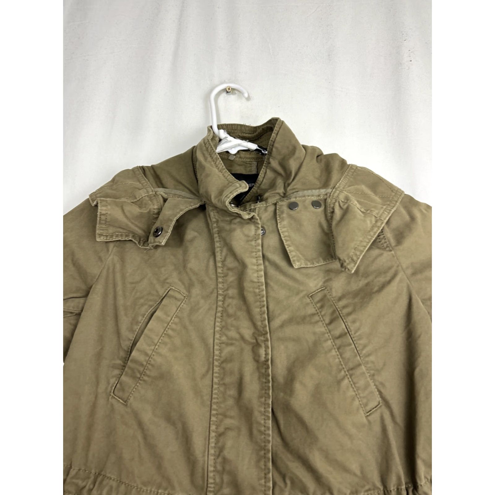 Banana Republic Banana Republic Coat Long Hooded Utility Parka Women's 2XS Petite Green Canvas Cotton Tan Pocketed Size XXS / US 00 / IT 34 - 3 Thumbnail