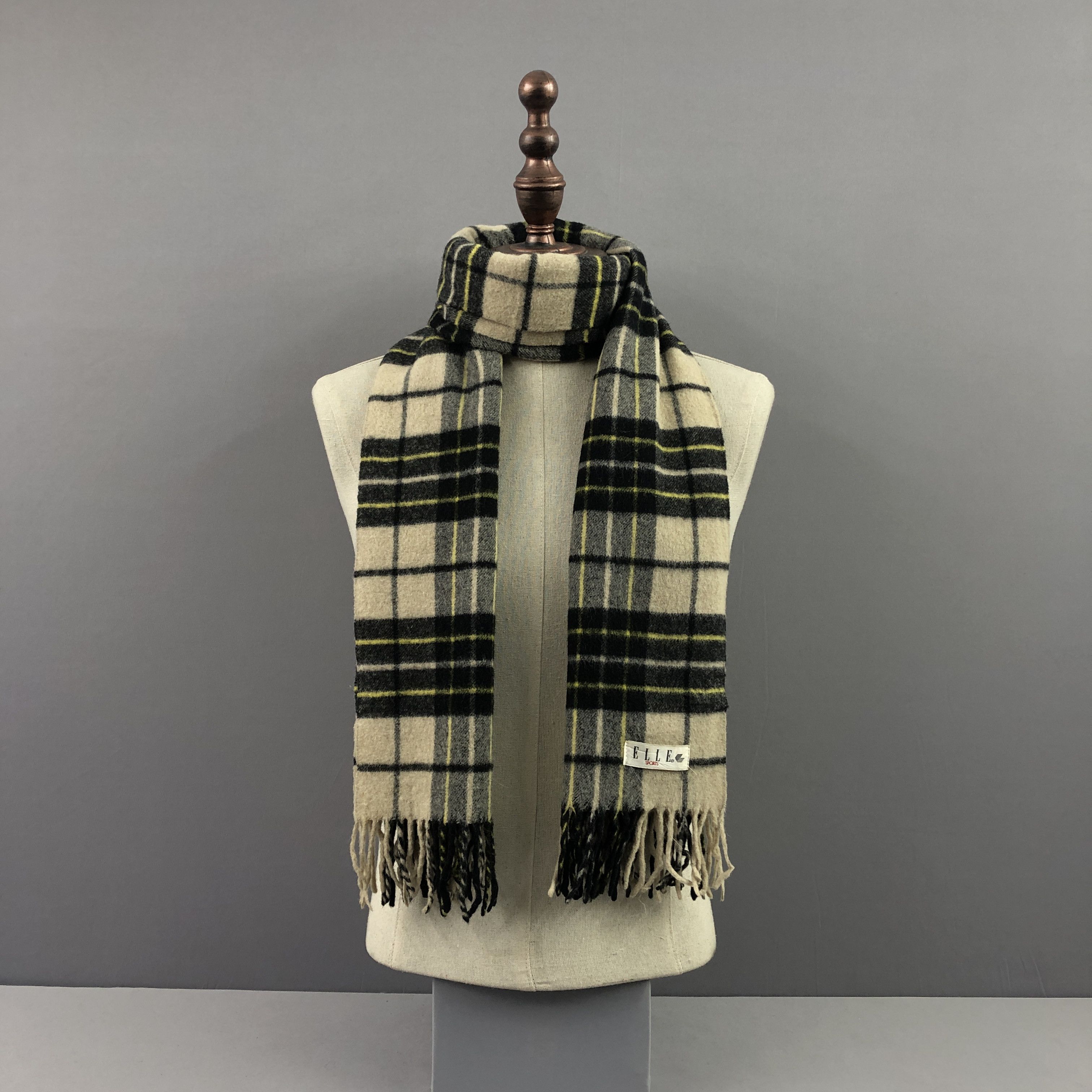 Vintage Elle Scarf Tartan Plaid Large Wool Cashmere Scarves