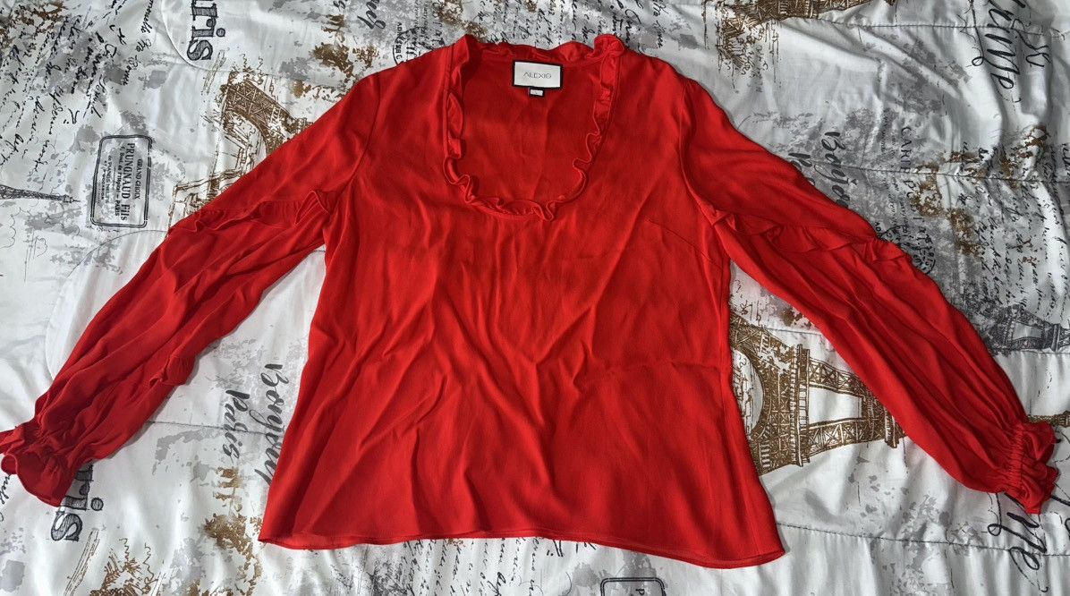 Other NEW ALEXIO Red Ruffle Blouse Size L Elegant Statement Top Size L / US 10 / IT 46 - 1 Thumbnail