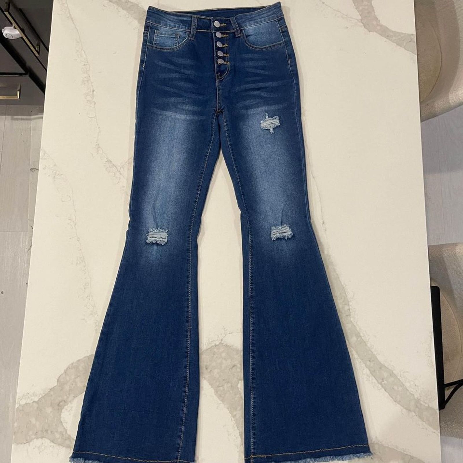Shein Shein Distressed Raw Hem Flare Leg Denim Jeans Women’s 6 Size 28" / US 6 / IT 42 - 1 Thumbnail