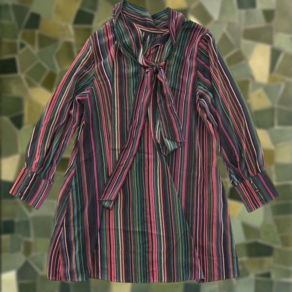 Vintage City Chic Dress L/20 Smock Shift Tunic Long Sleeve Striped Black Green Pink Maxi 60s 70s Flower Womens Size L / US 10 / IT 46 - 1 Thumbnail