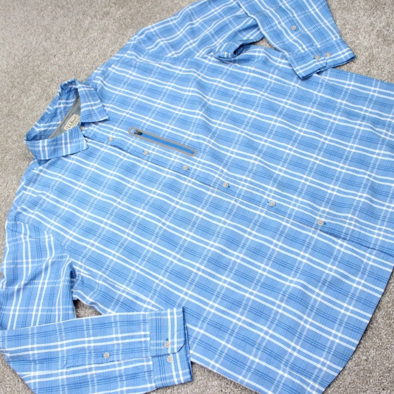 Vintage L.L. Bean Seersucker Shirt Men XL Reg Blue/White Comfort Stretch L/S Button-Up Shirt Size US XL / EU 56 / 4 - 7 Thumbnail