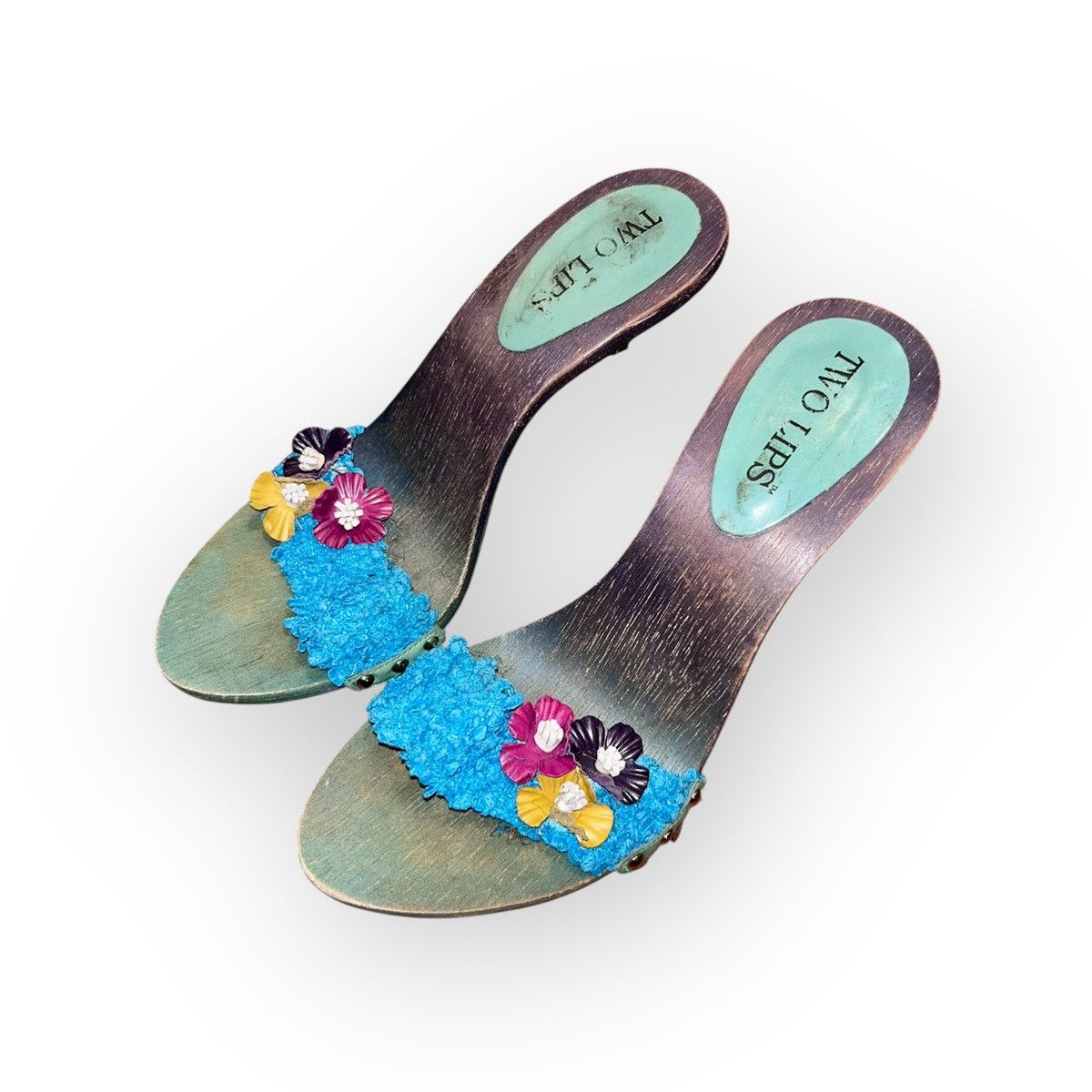 Other Vintage Two Lips Y2K Floral Wood Heel Mules Size US 7 / IT 37 - 1 Thumbnail