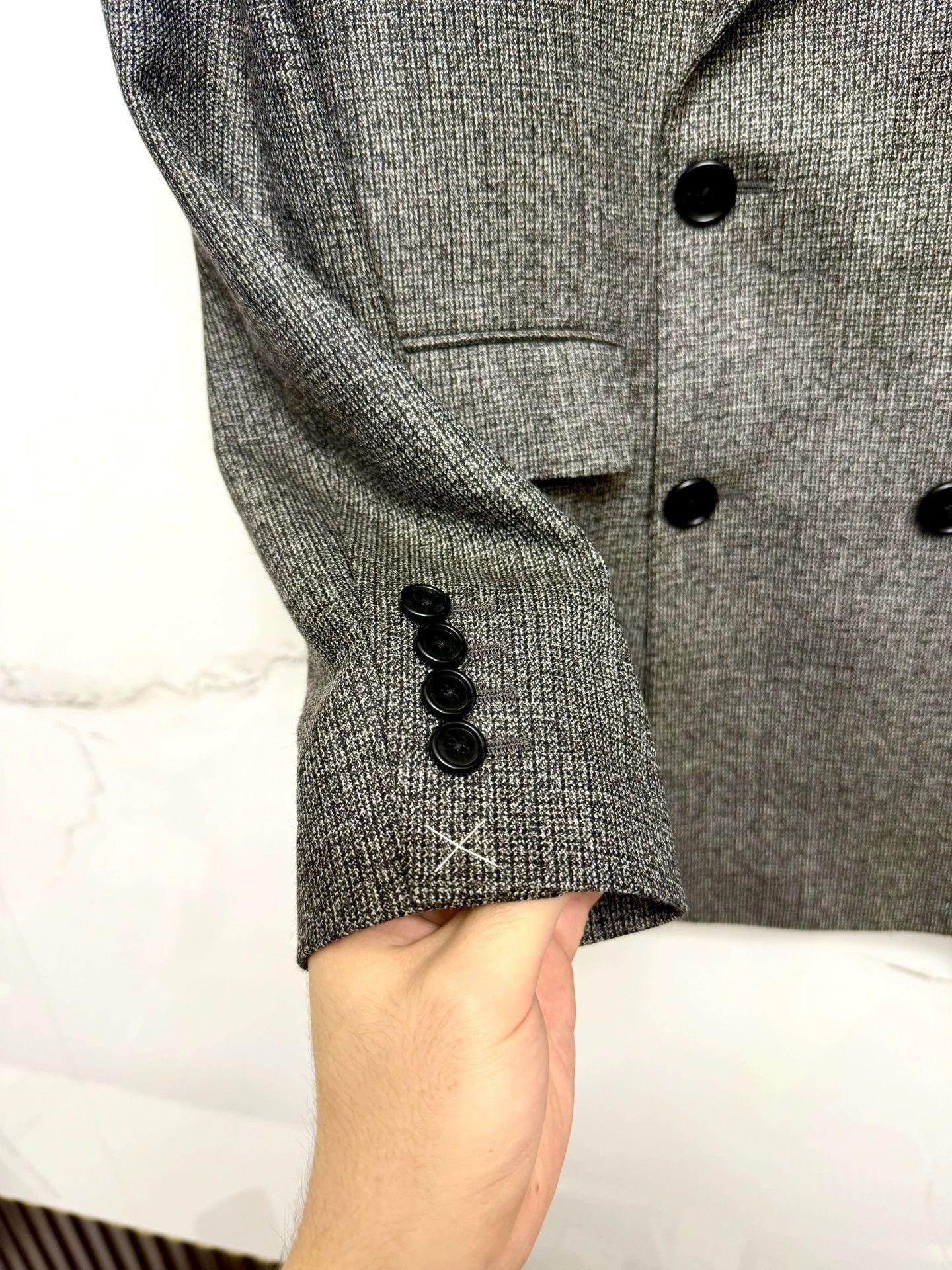 Celine Celine Grey Snowflake Double-Breasted Peaked Lapel Blazer Size 40R - 4 Thumbnail