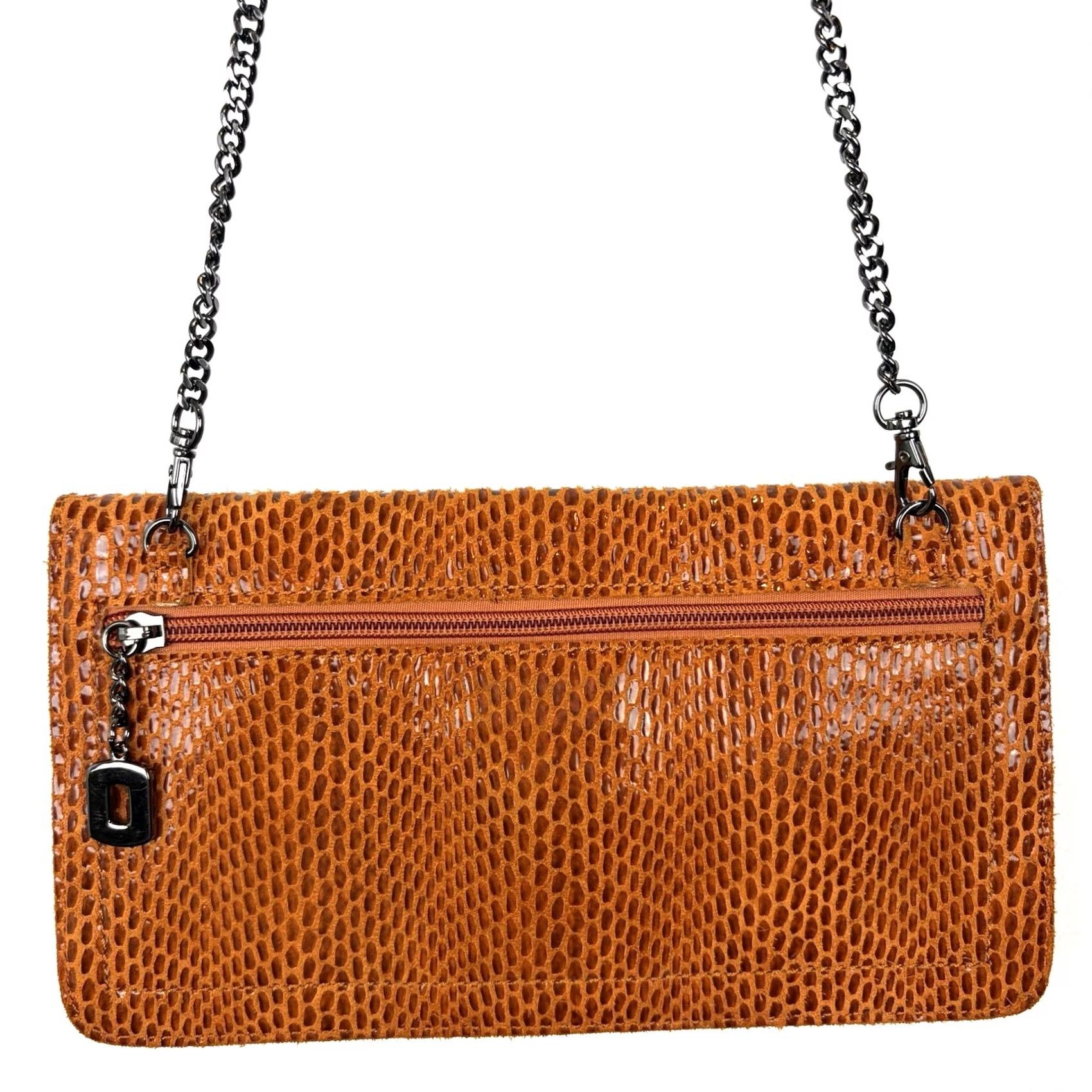 Vintage Sorial Crossbody Bag Purse Leather Snake Print Orange Envelope Chain Handle Shoulder Bag Women Large Size ONE SIZE - 2 Thumbnail