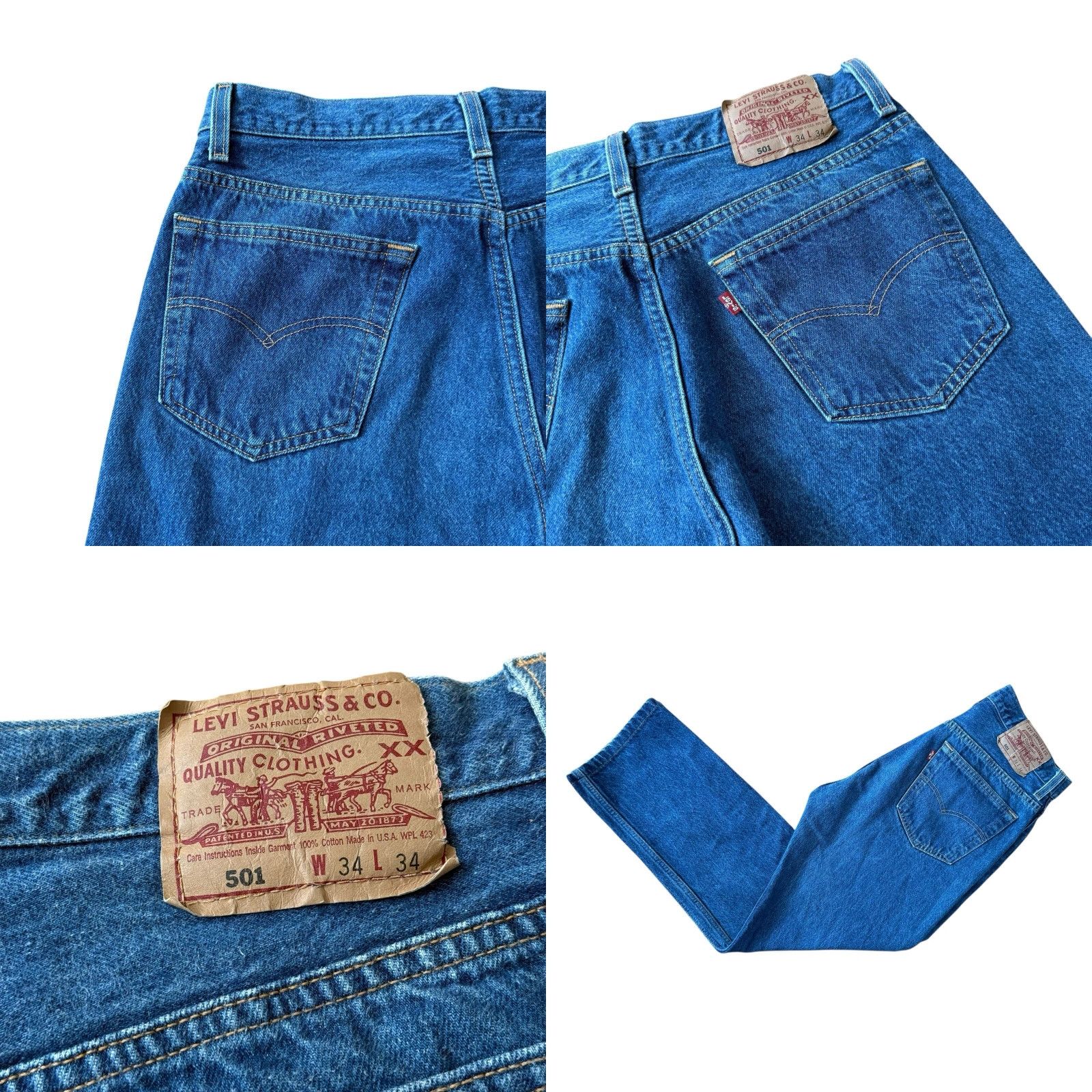 Levi's VINTAGE Levi's 501 Jeans Blue Denim 34x34 Men USA Butter Fly Open Straight Mid Rise Button 5-Pocket Regular XS? Size US 34 / EU 50 - 8 Thumbnail