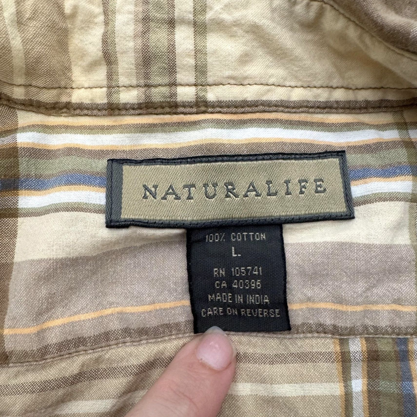 Vintage Naturalife Shirt Mens Large Brown Beige Plaid Button Down Short Sleeve Casual Size US L / EU 52-54 / 3 - 2 Thumbnail