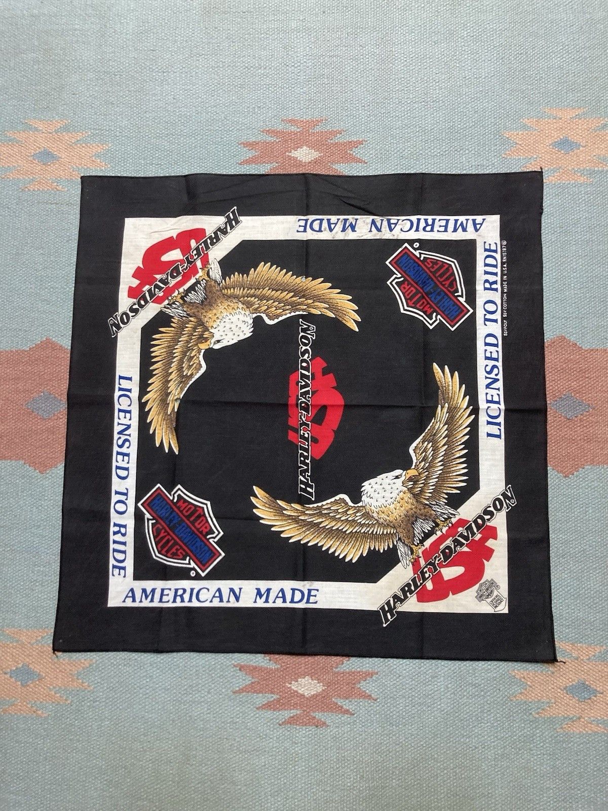Vintage 80s Harley Davidson bandana licensed to ride eagle USA biker Size ONE SIZE - 1 Thumbnail