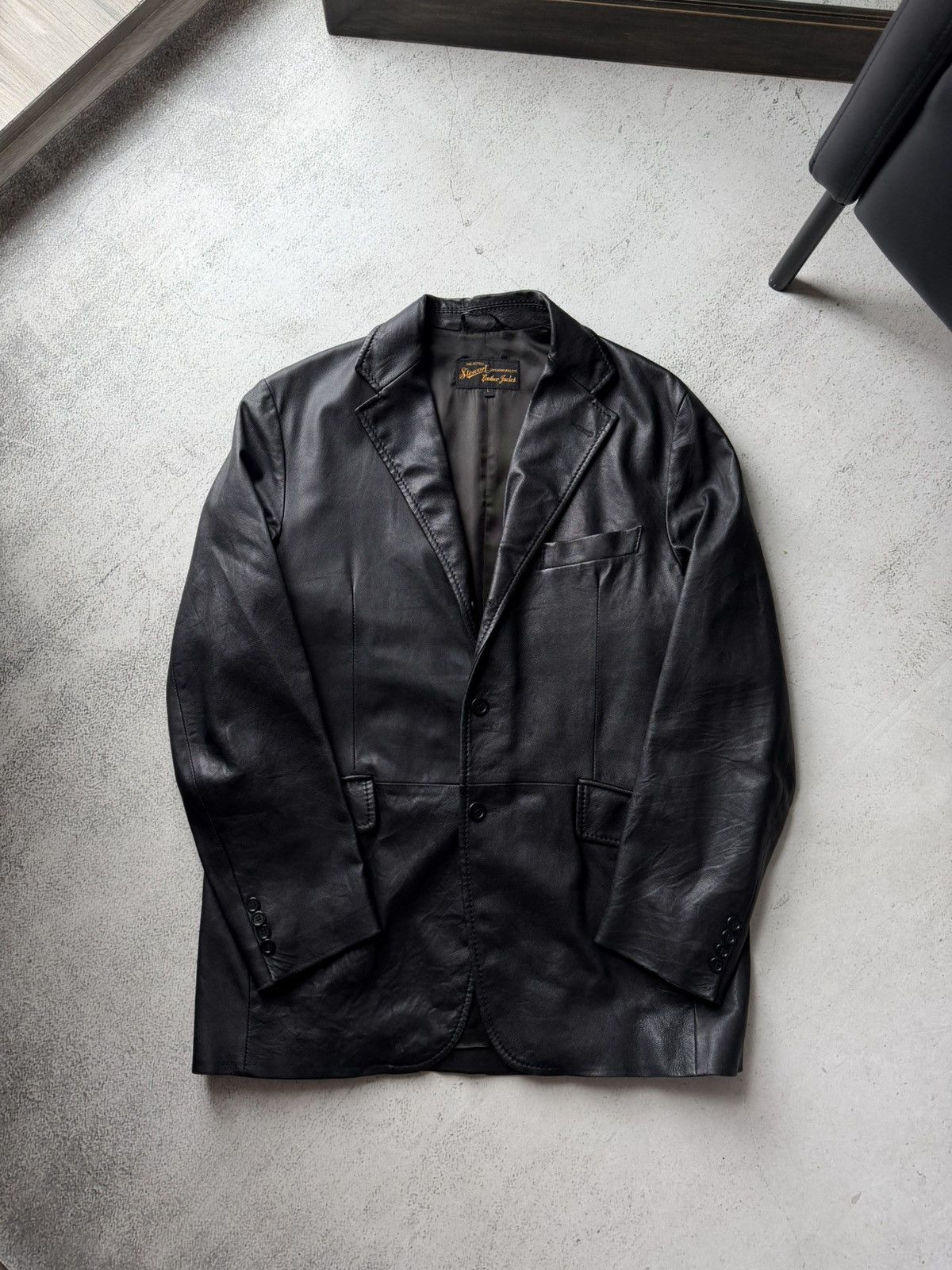 Leather Stewart Vintage Real Leather Black Blazer Jacket Size US L / EU 52-54 / 3 - 3 Thumbnail