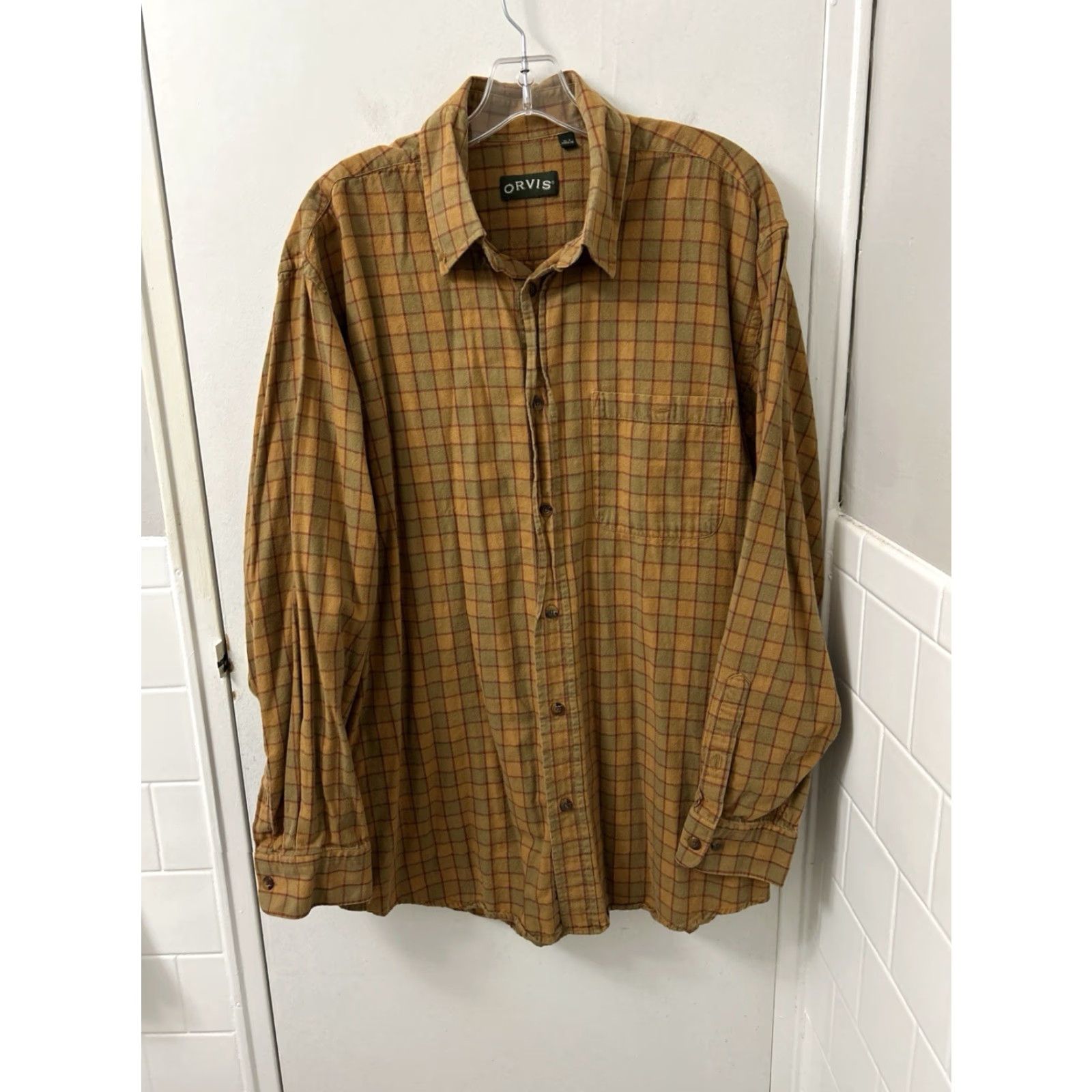 Orvis Orvis Shirt Mens XL Yellow Brown Plaid Wool Cotton Flannel Button Down L/S Size US XL / EU 56 / 4 - 2 Thumbnail