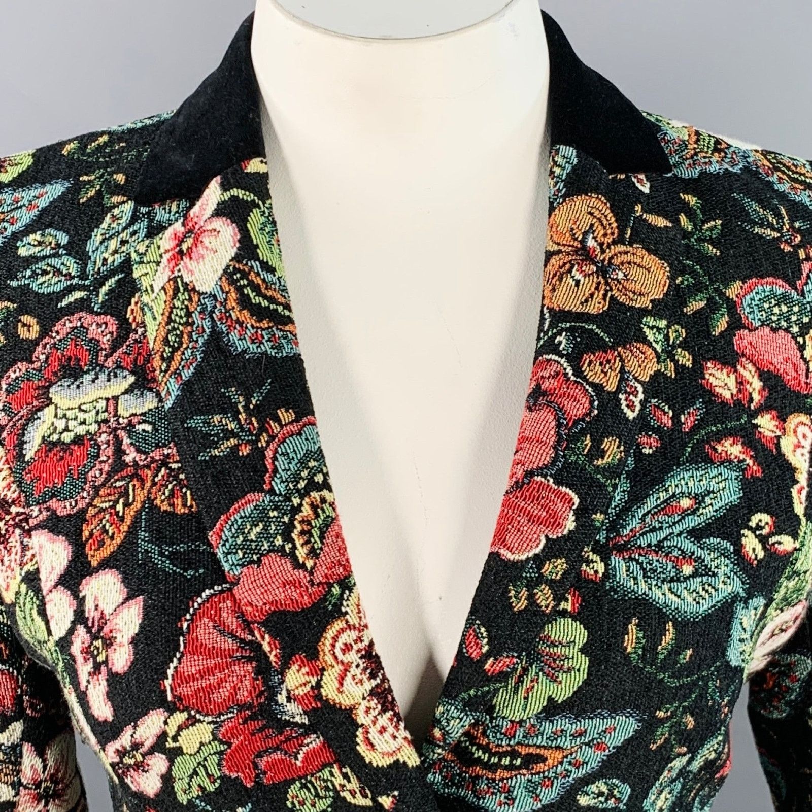Other Saskia Black Multi Color Jacquard Velvet Trim Jacket Blazer Size M / US 6-8 / IT 42-44 - 2 Thumbnail