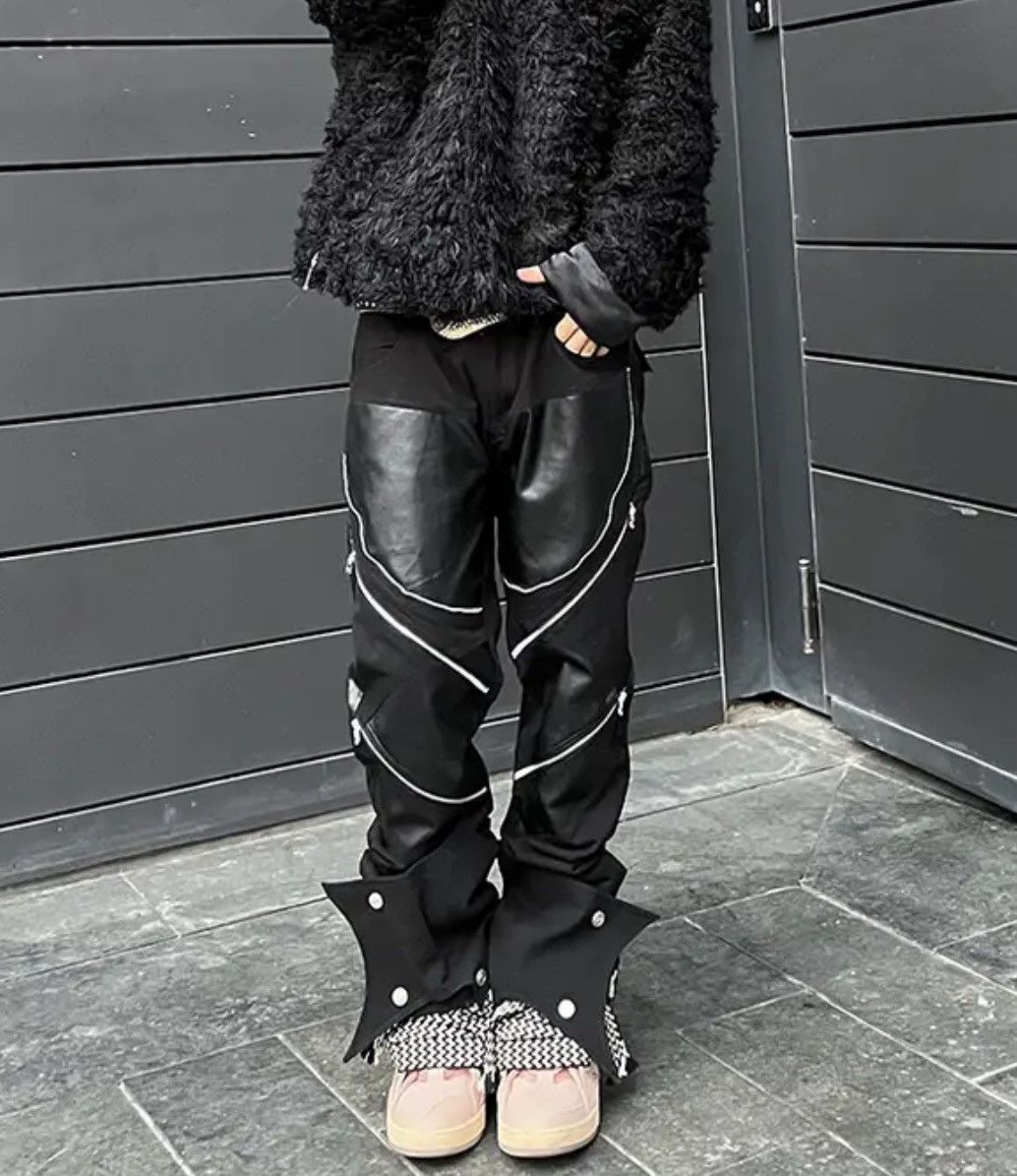 Leather Long Black Patchwork Pu Leather Pants Size US 34 / EU 50 - 4 Thumbnail