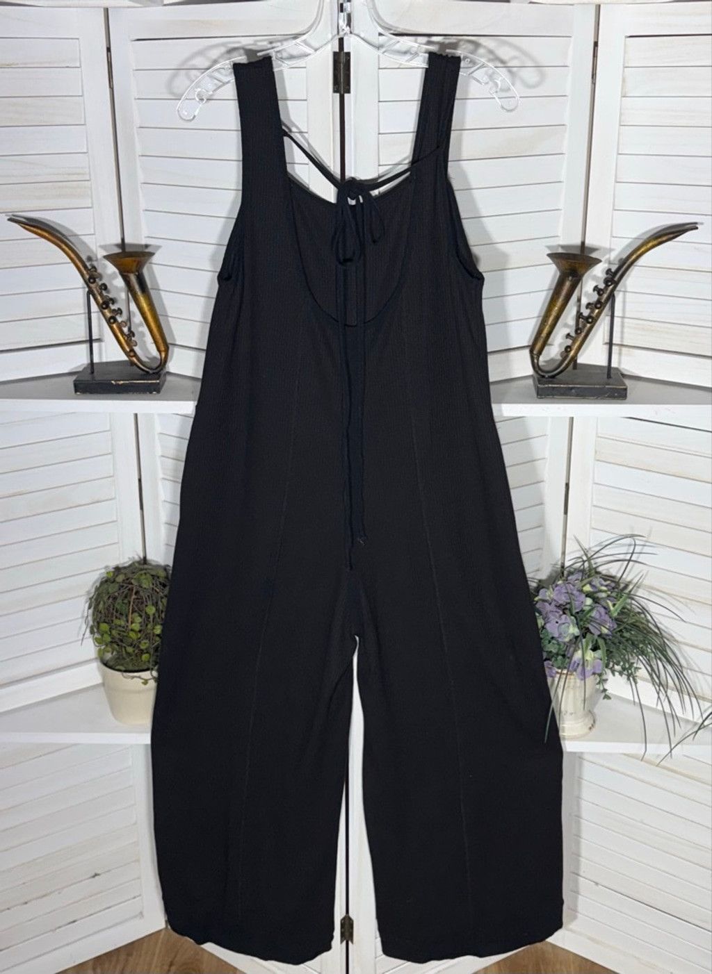 Vintage Y2K black oversized gothic boho cotton overalls wide legs M Size 30" / US 8 / IT 44 - 2 Thumbnail