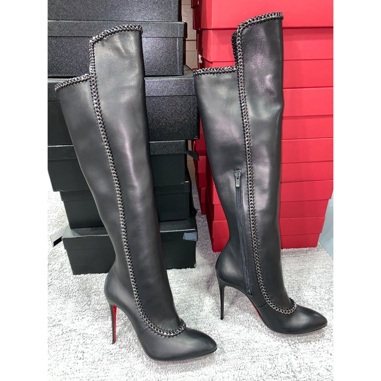 Christian Louboutin Christian Louboutin Clemence Botta 100 Black Leather Size US 7.5 / IT 37.5 - 4 Thumbnail