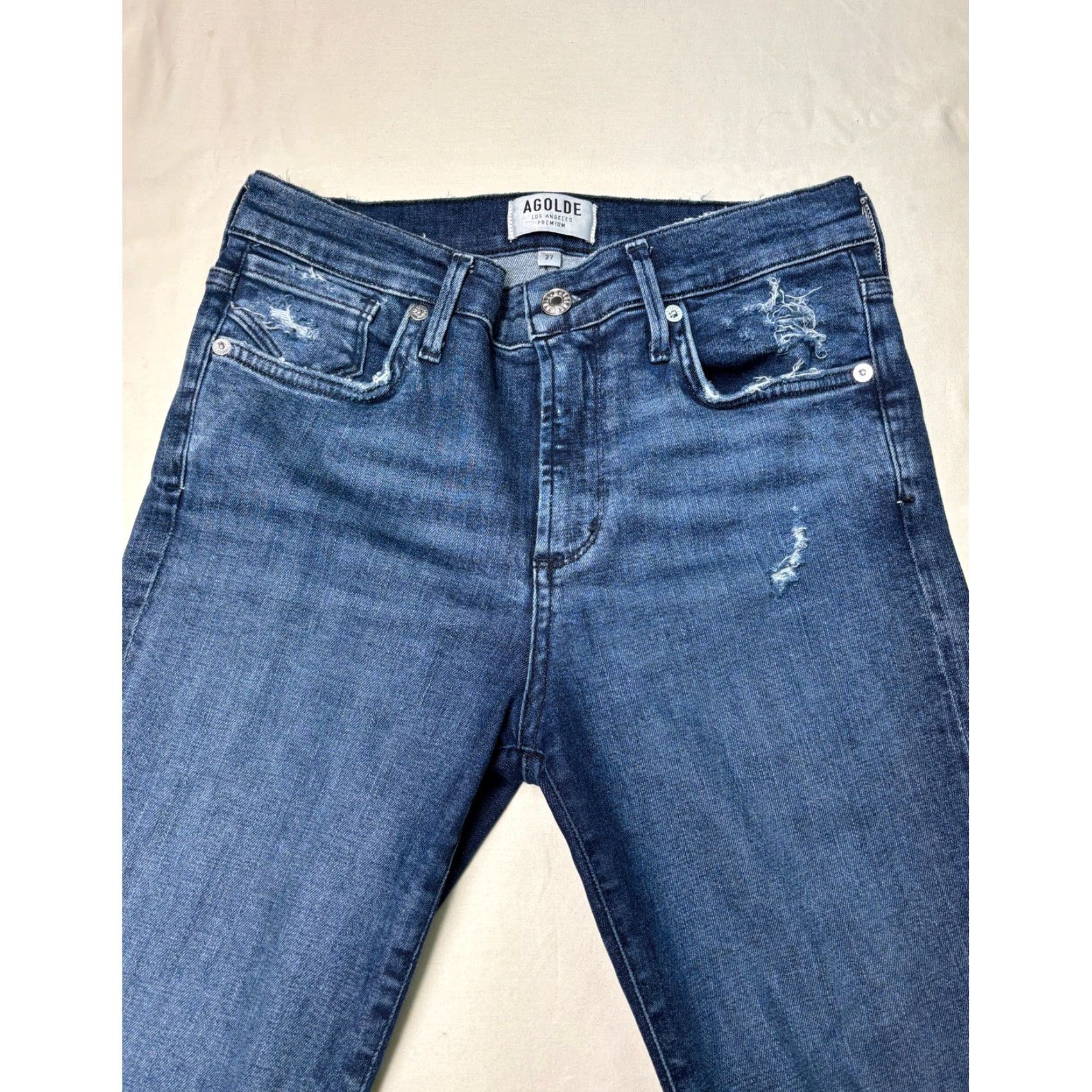 Agolde AGOLDE Jeans 27x26 Premium Skinny Distressed Frayed Hem Dark Wash Denim Size 27" / US 4 / IT 40 - 2 Thumbnail