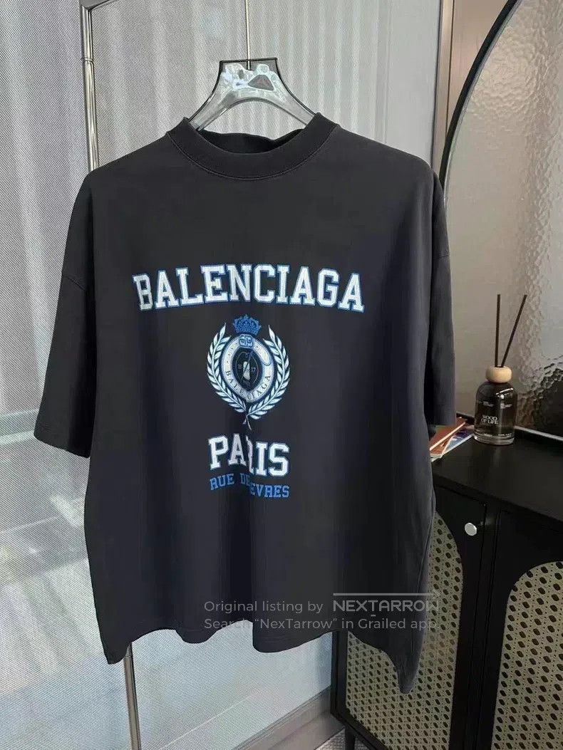 Balenciaga Balenciaga Dark Blue Crown and Wheat Pattern Short Sleeve Size US M / EU 48-50 / 2 - 1 Thumbnail
