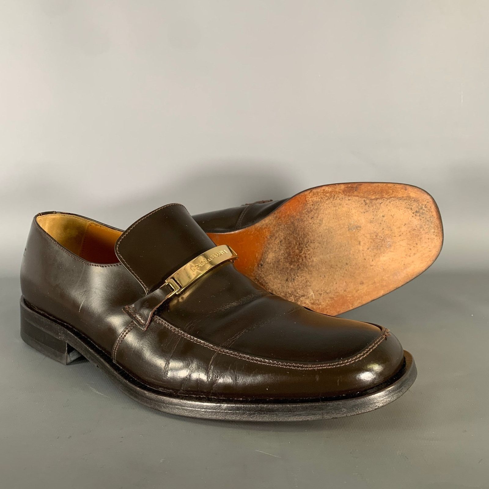 Dolce & Gabbana DOLCE & GABBANA Size 9 Brown Gold Leather Loafers Size US 9 / EU 42 - 5 Thumbnail